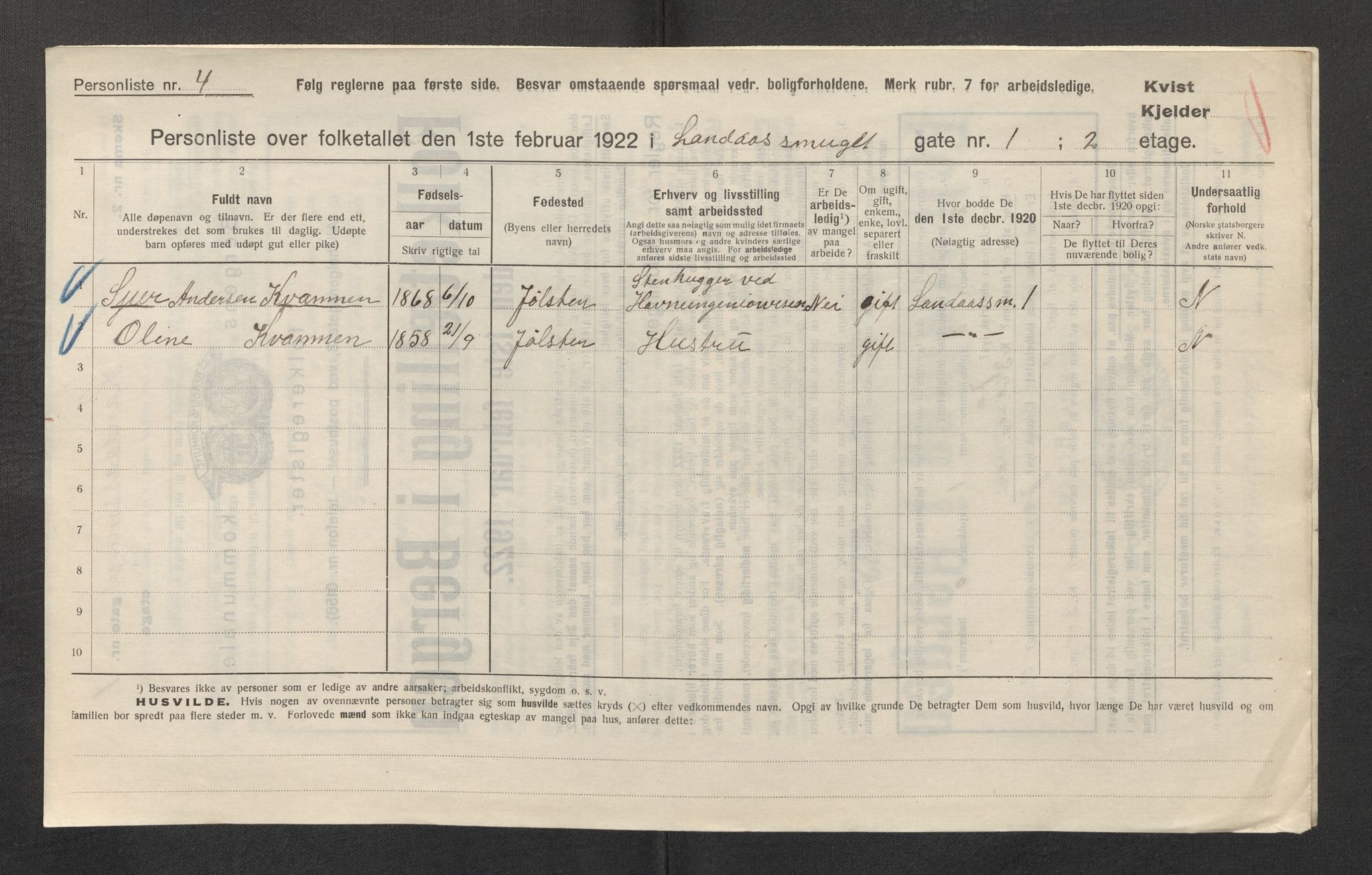 SAB, Municipal Census 1922 for Bergen, 1922, p. 22183