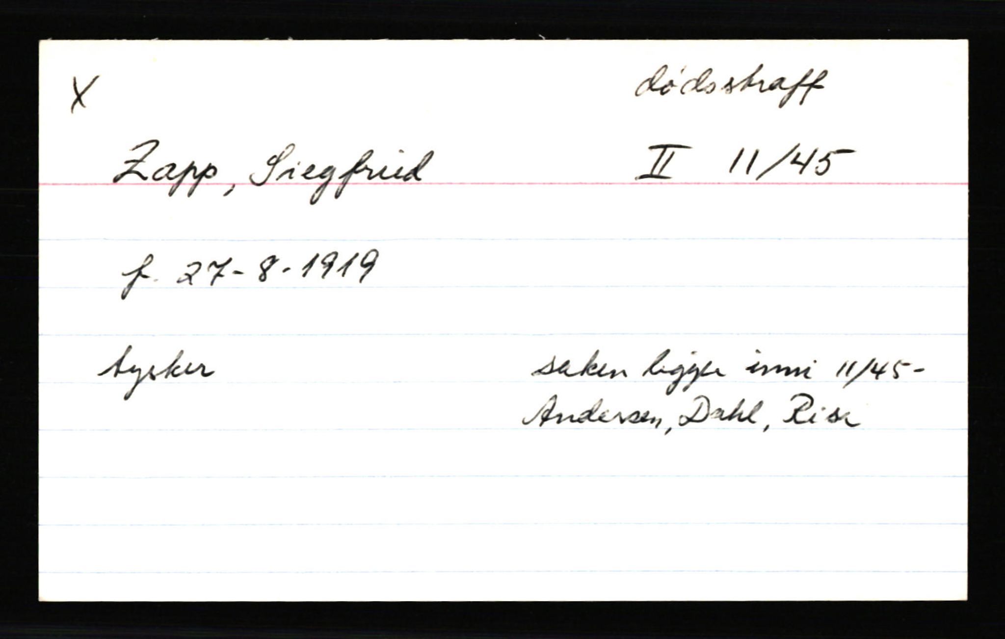 SS- und Polizeigericht Nord (IX), AV/RA-RAFA-3182/0001/C/Ca/L0007: kartotekkort for personer alfabetisk på etternavn: T-Å, 1940-1945, p. 458