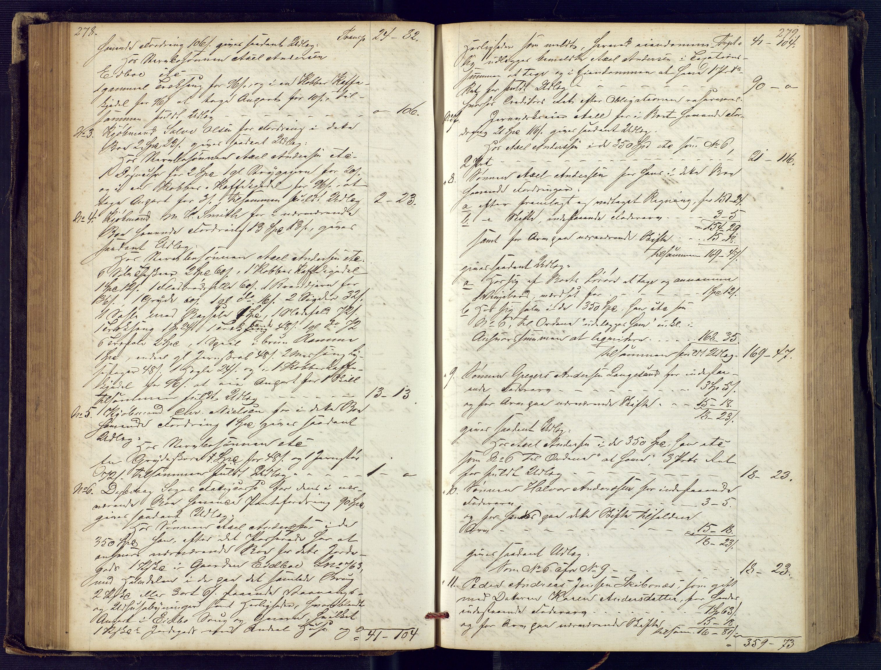 Holt sorenskriveri, SAK/1221-0002/H/Hc/L0029: Skifteutlodningsprotokoll nr. 4 med løst register, 1857-1862, p. 278-279