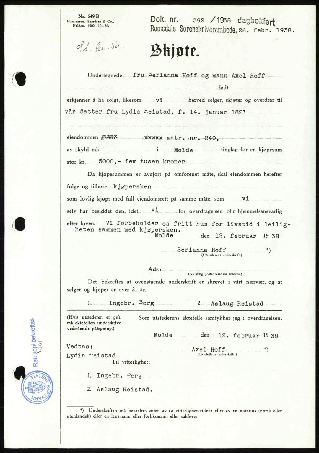 Romsdal sorenskriveri, AV/SAT-A-4149/1/2/2C: Mortgage book no. A11, 1941-1942, Diary no: : 3171/1941