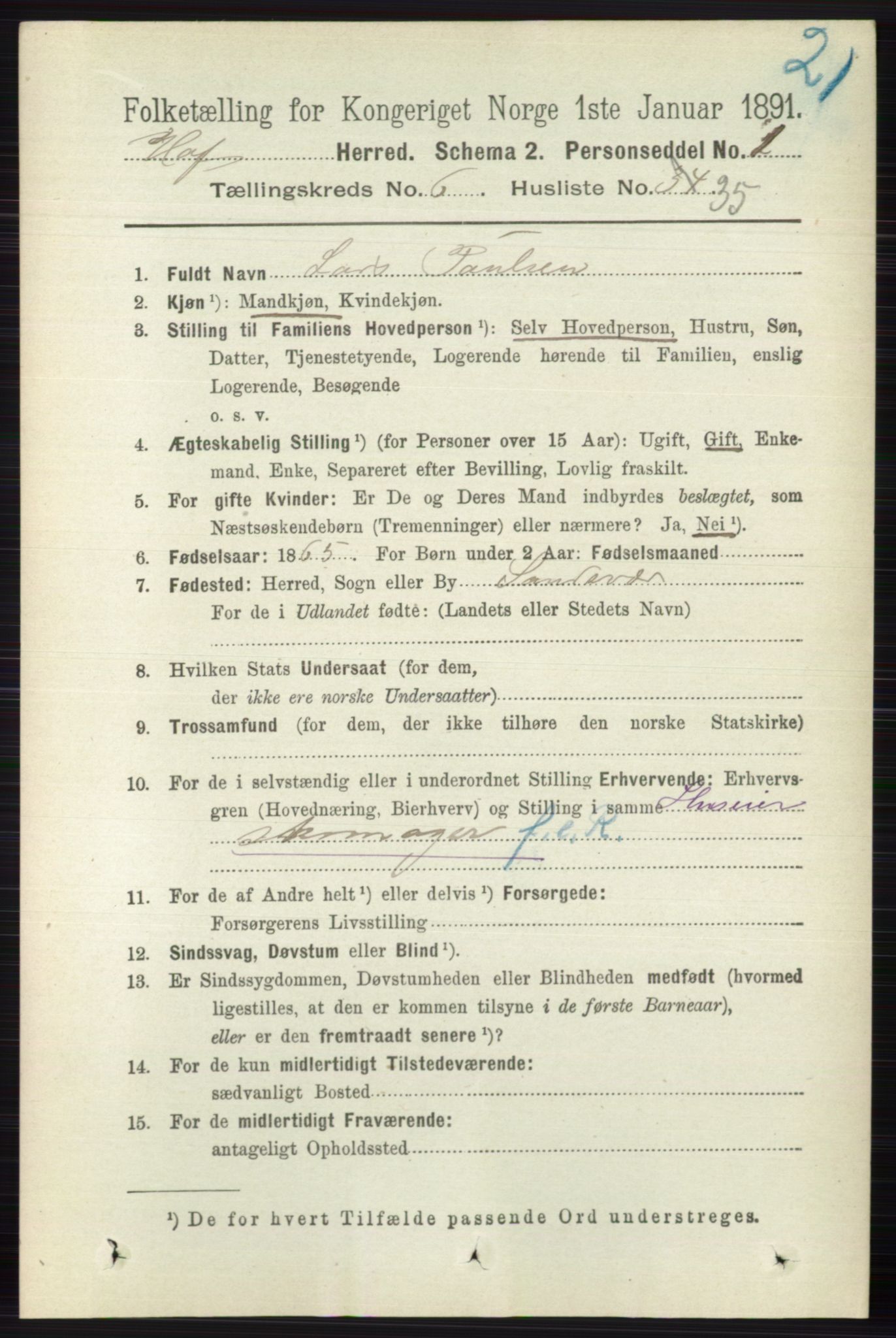 RA, 1891 census for 0714 Hof, 1891, p. 2002