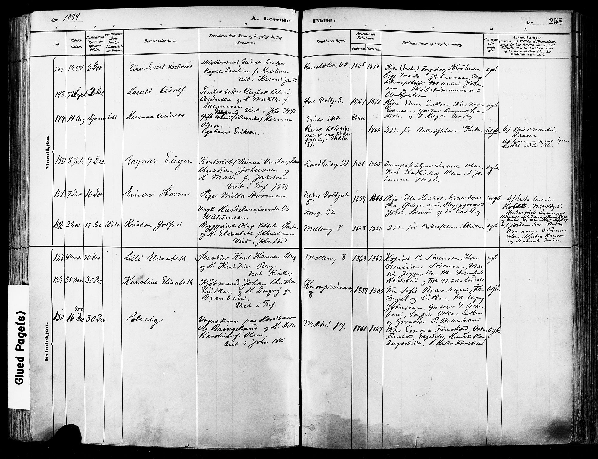 Johannes prestekontor Kirkebøker, AV/SAO-A-10852/F/Fa/L0003: Parish register (official) no. 3, 1882-1896, p. 258