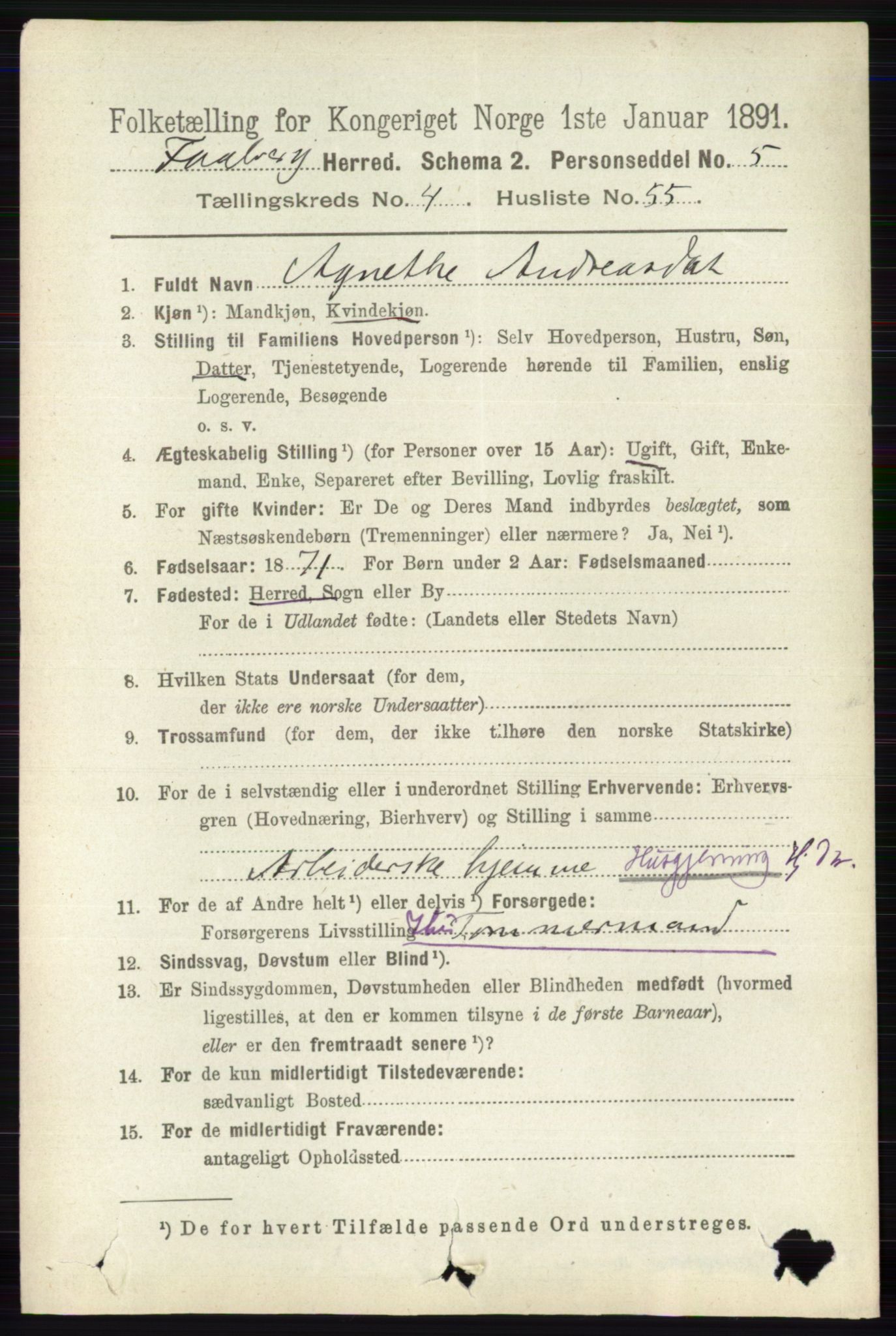 RA, 1891 census for 0524 Fåberg, 1891, p. 1548