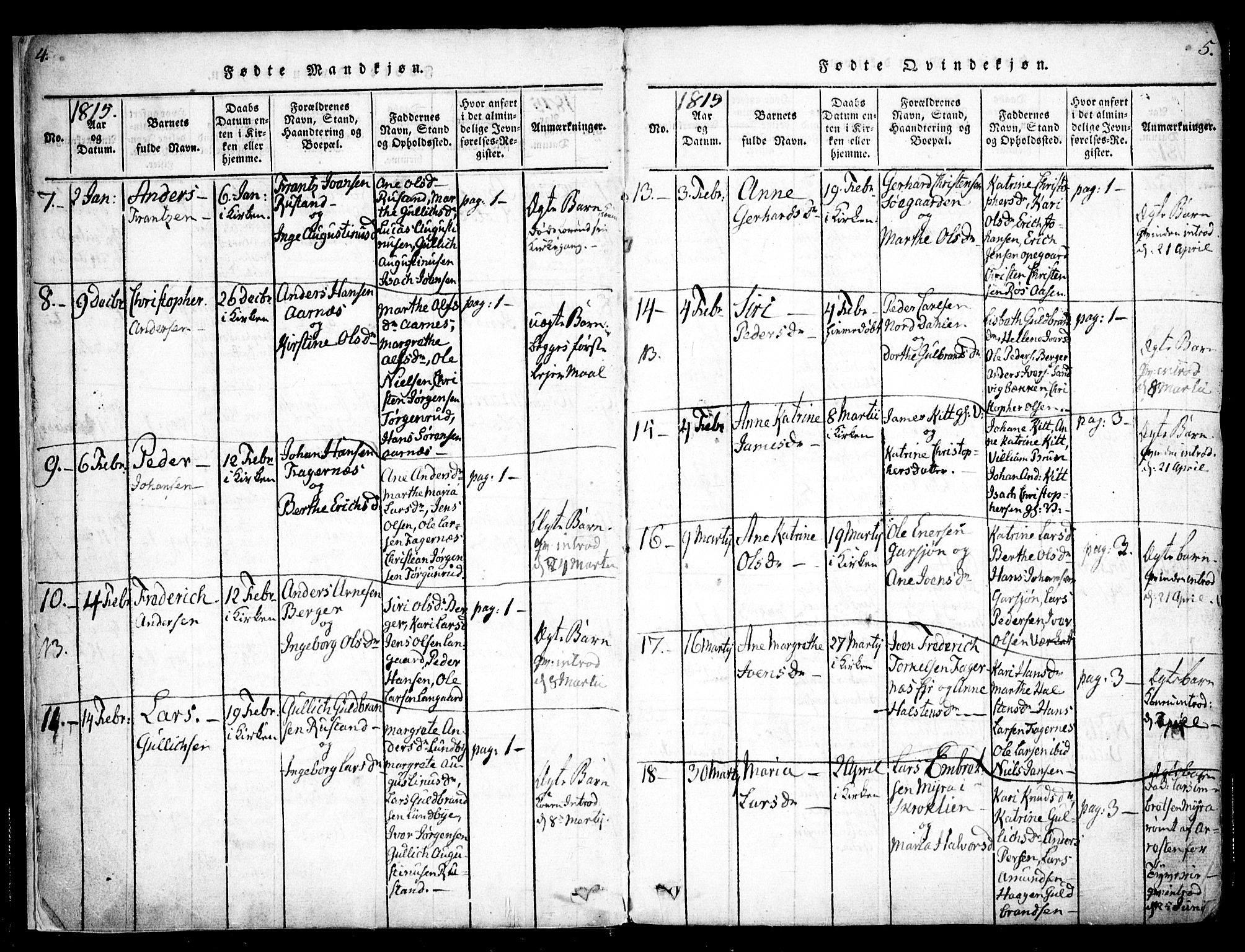 Hurdal prestekontor Kirkebøker, AV/SAO-A-10889/F/Fa/L0003: Parish register (official) no. I 3, 1815-1828, p. 4-5