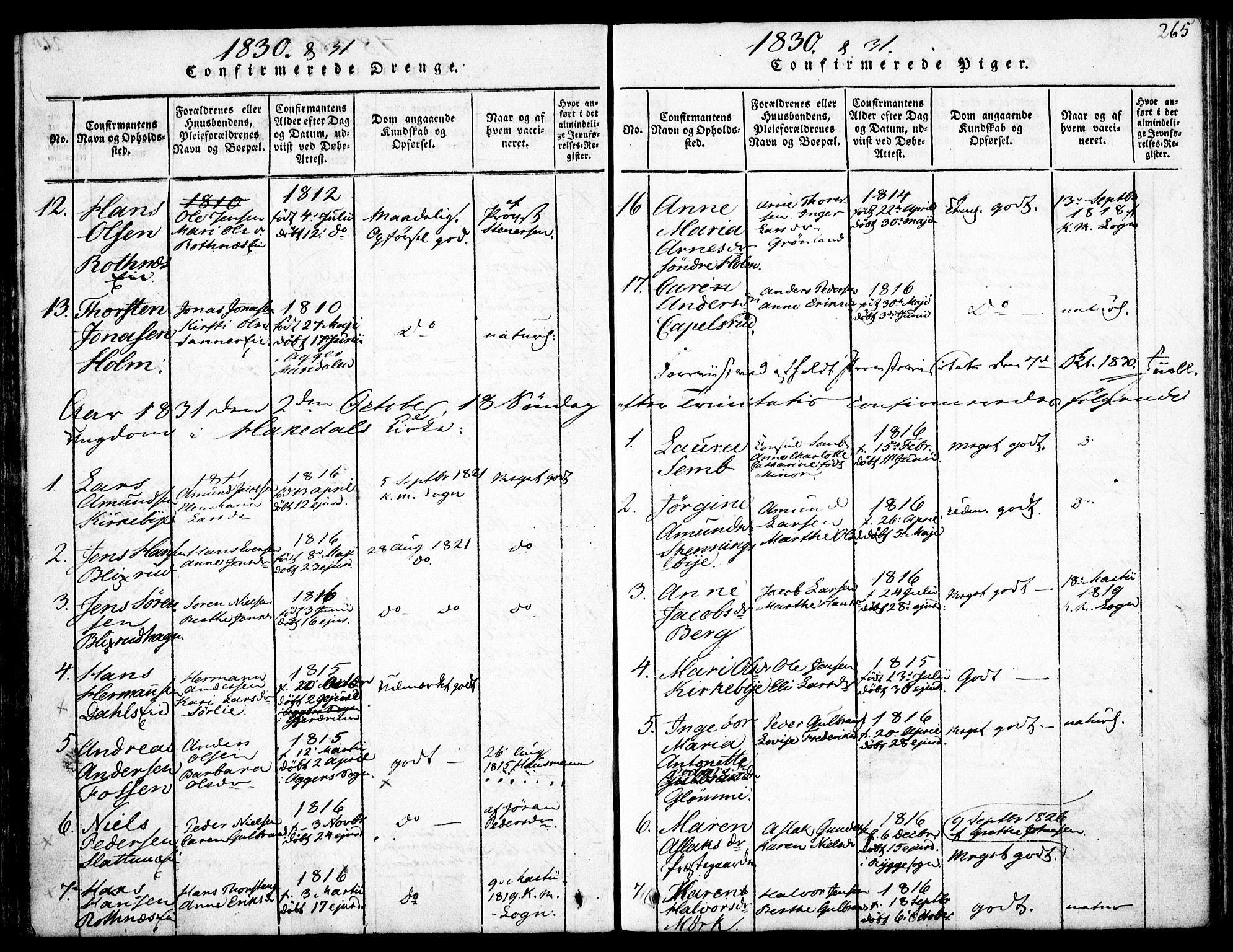 Nittedal prestekontor Kirkebøker, AV/SAO-A-10365a/F/Fa/L0003: Parish register (official) no. I 3, 1814-1836, p. 265