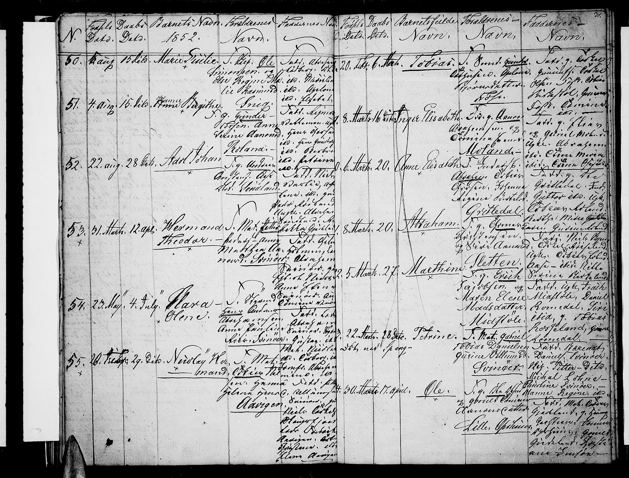 Sør-Audnedal sokneprestkontor, SAK/1111-0039/F/Fb/Fbb/L0002: Parish register (copy) no. B 2, 1846-1865, p. 31