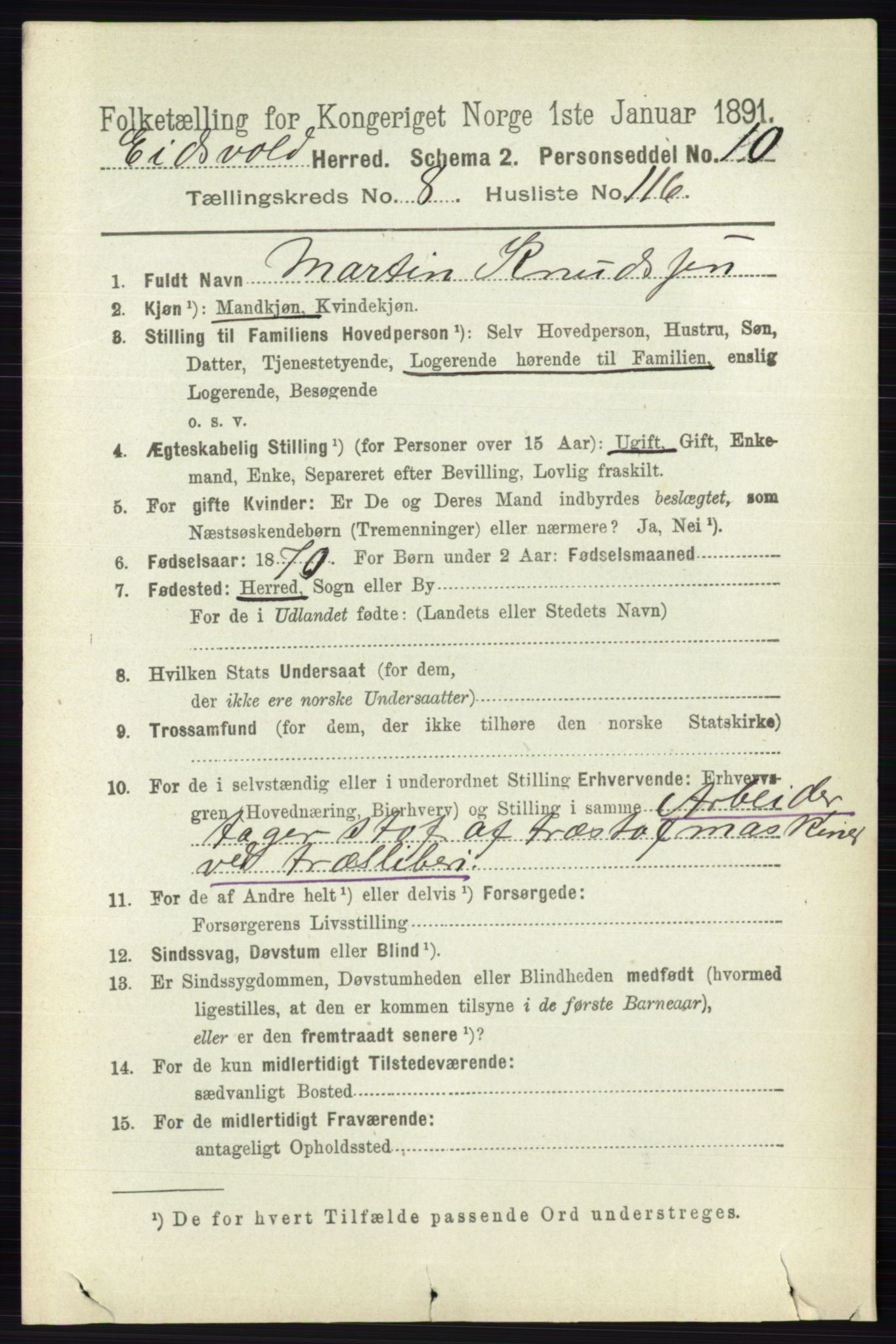 RA, 1891 census for 0237 Eidsvoll, 1891, p. 6031