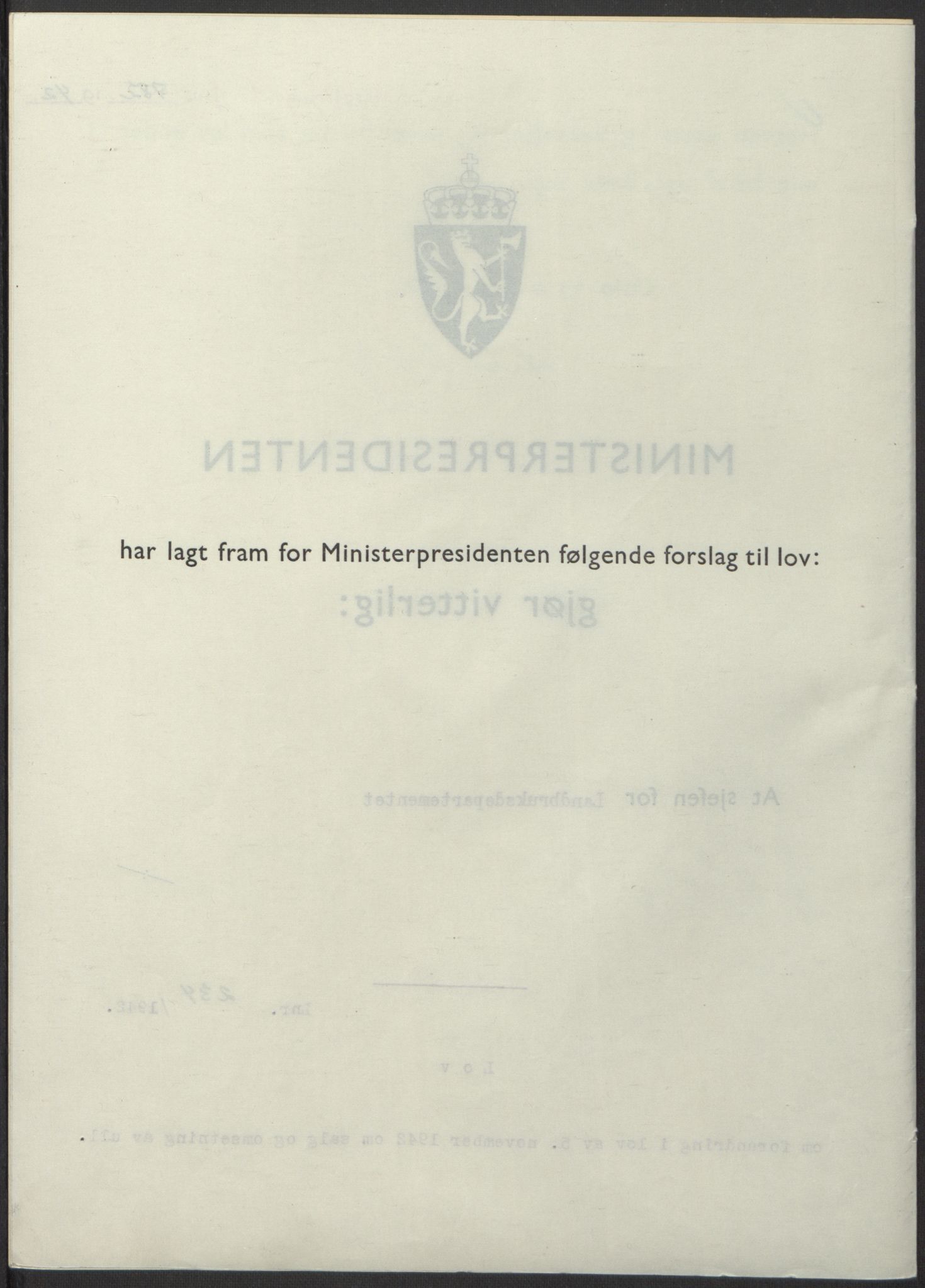 NS-administrasjonen 1940-1945 (Statsrådsekretariatet, de kommisariske statsråder mm), RA/S-4279/D/Db/L0098: Lover II, 1942, p. 582