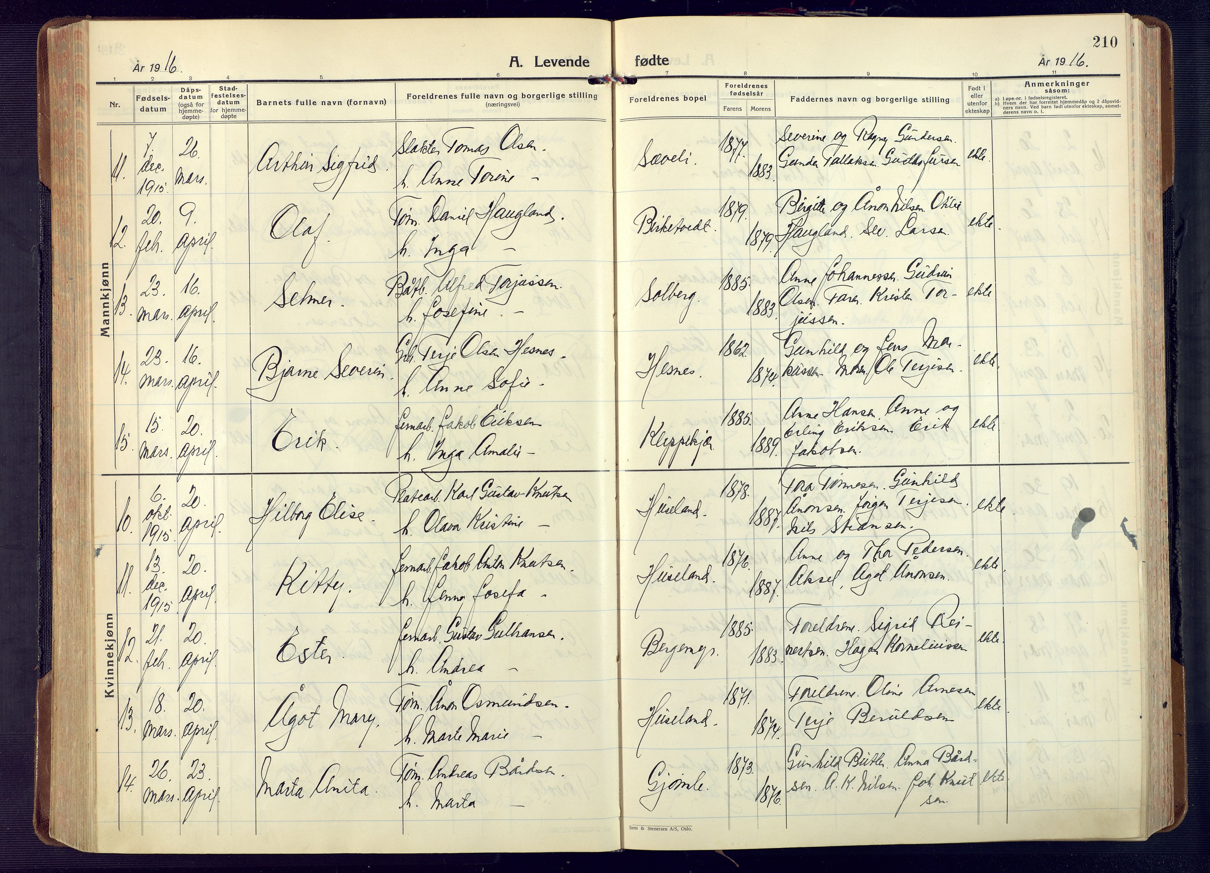 Fjære sokneprestkontor, AV/SAK-1111-0011/F/Fa/L0004: Parish register (official) no. A 4, 1902-1925, p. 210