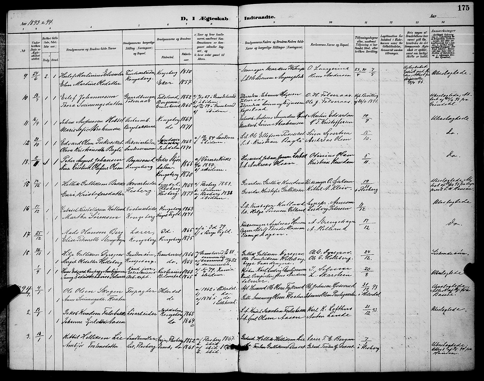 Kongsberg kirkebøker, AV/SAKO-A-22/G/Ga/L0006: Parish register (copy) no. 6, 1890-1901, p. 175
