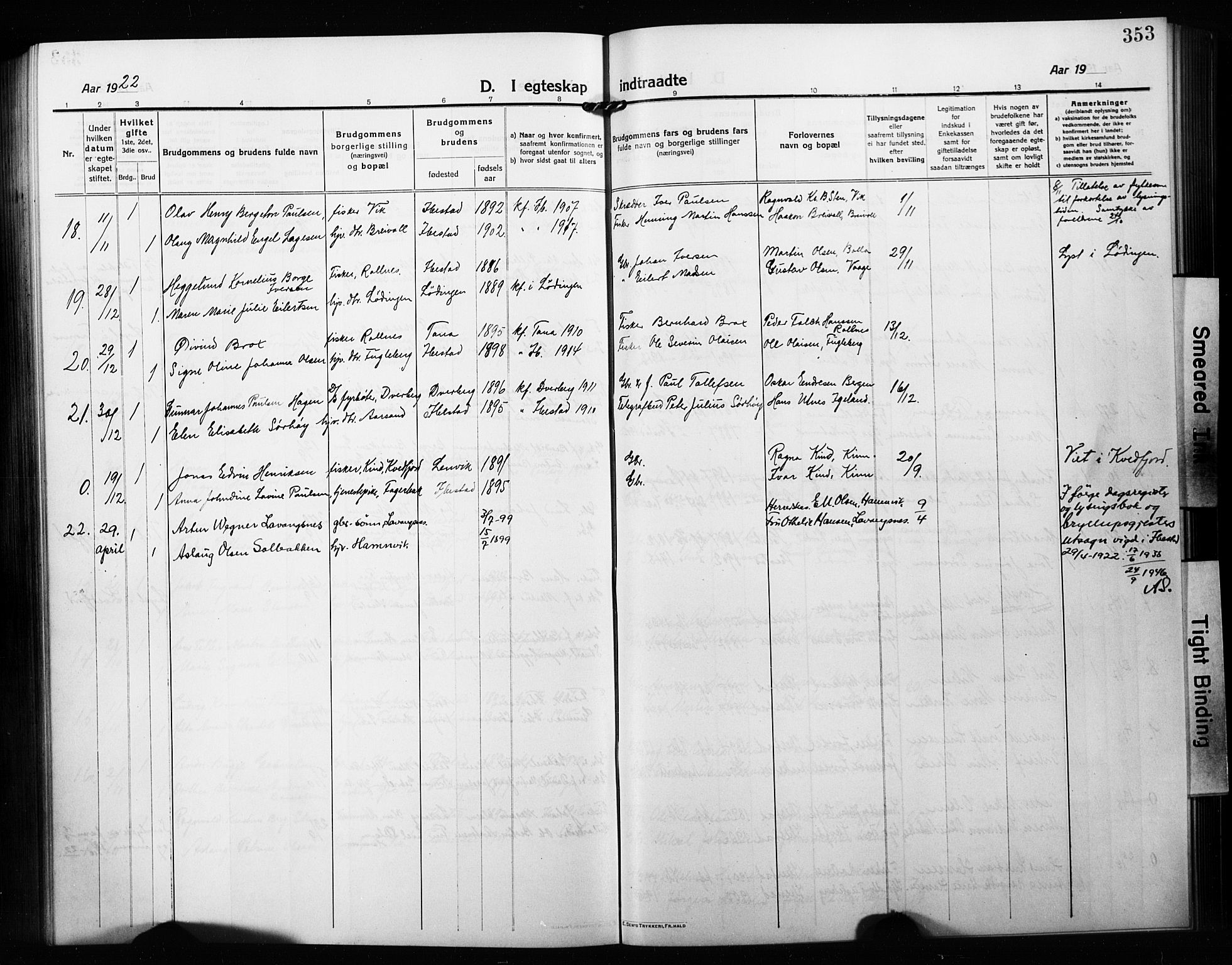 Ibestad sokneprestembete, SATØ/S-0077/H/Ha/Hab/L0010klokker: Parish register (copy) no. 10, 1915-1929, p. 353