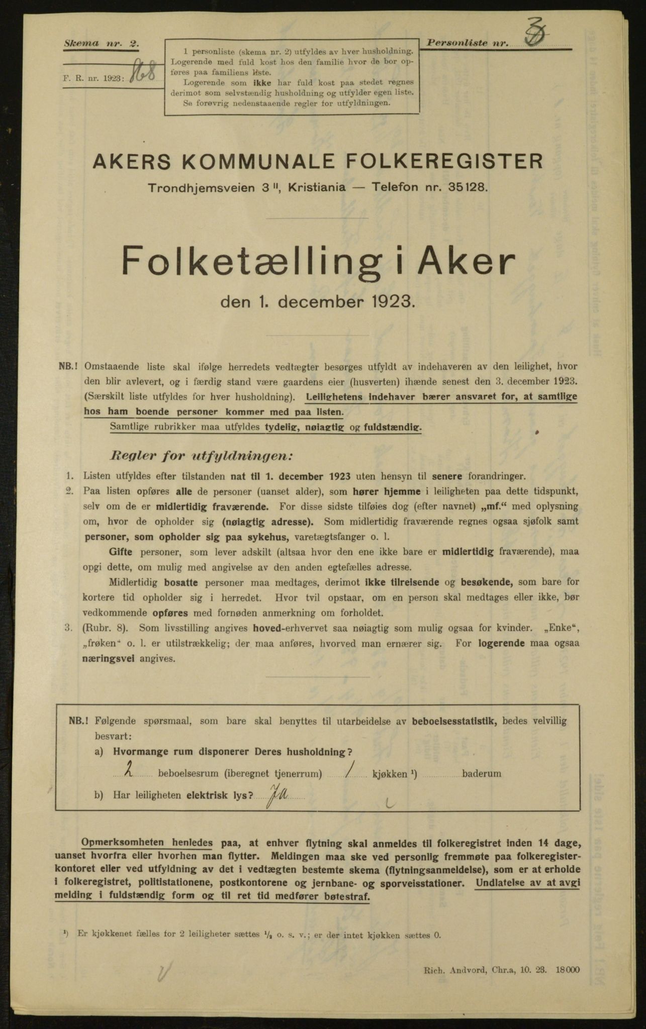 , Municipal Census 1923 for Aker, 1923, p. 5355