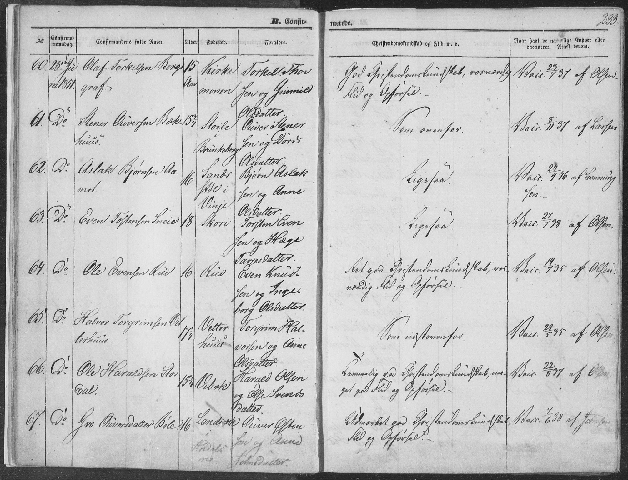 Seljord kirkebøker, AV/SAKO-A-20/F/Fa/L012b: Parish register (official) no. I 12B, 1850-1865, p. 233