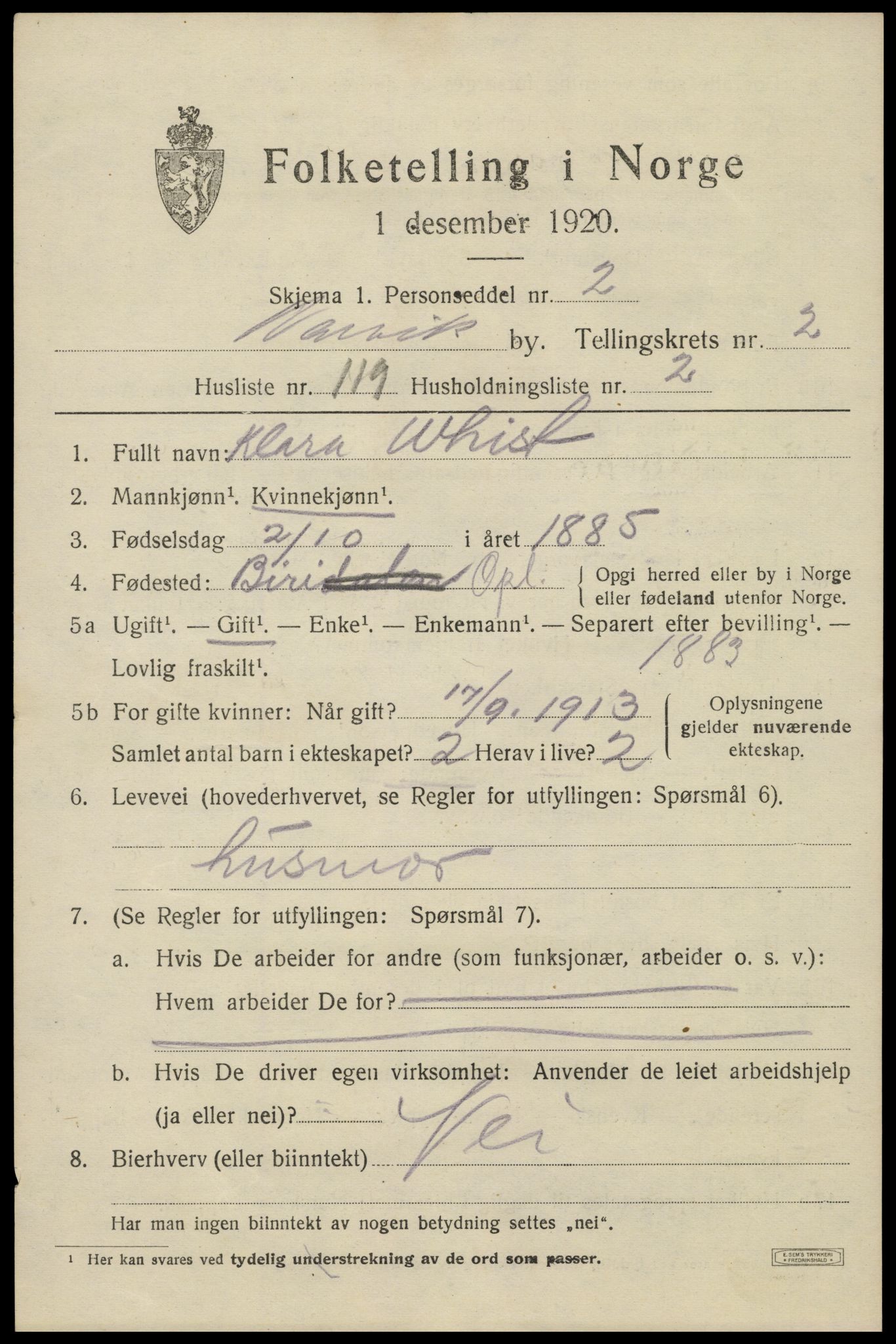 SAT, 1920 census for Narvik, 1920, p. 11736