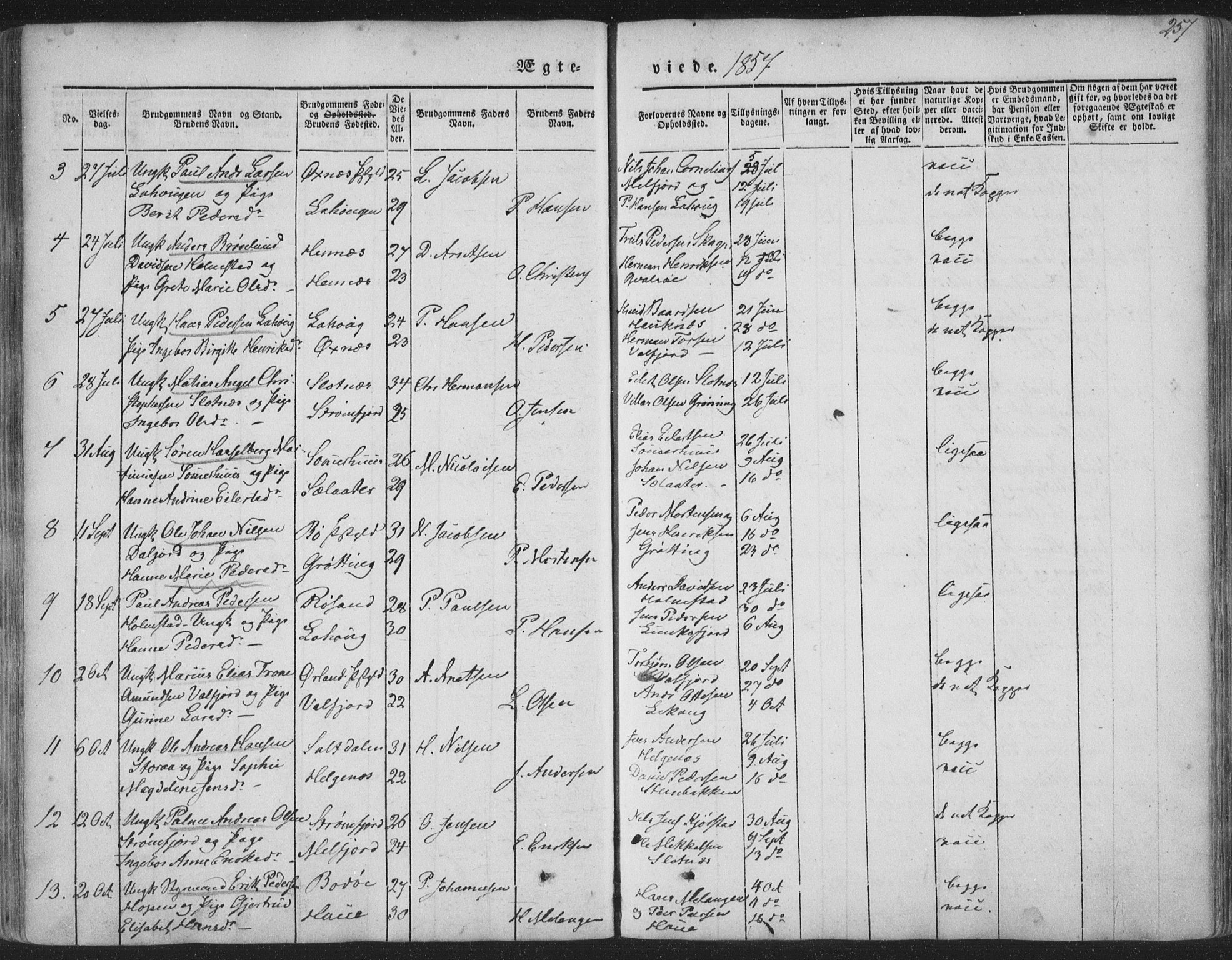 Ministerialprotokoller, klokkerbøker og fødselsregistre - Nordland, AV/SAT-A-1459/888/L1241: Parish register (official) no. 888A07, 1849-1869, p. 257