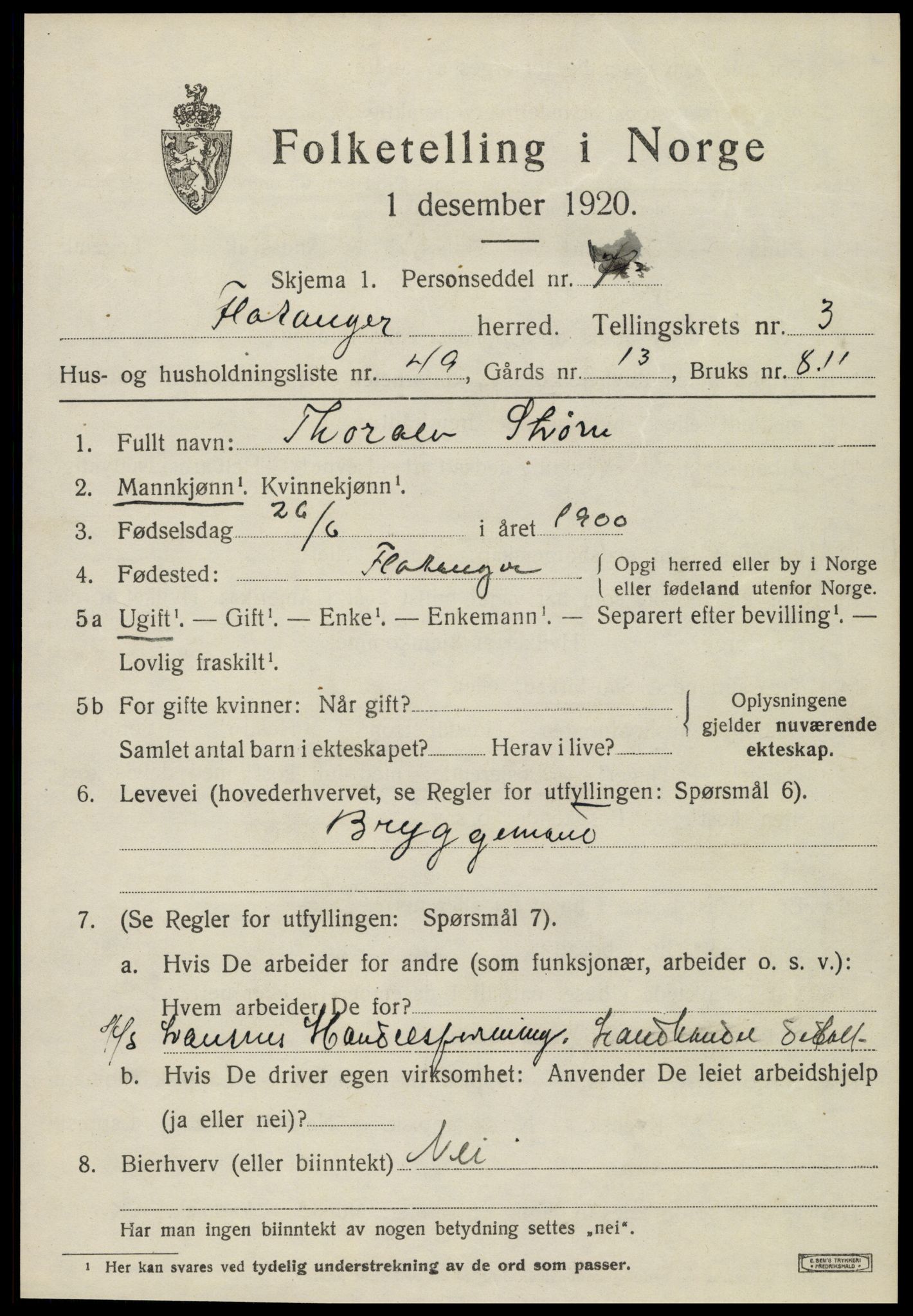 SAT, 1920 census for Flatanger, 1920, p. 2176