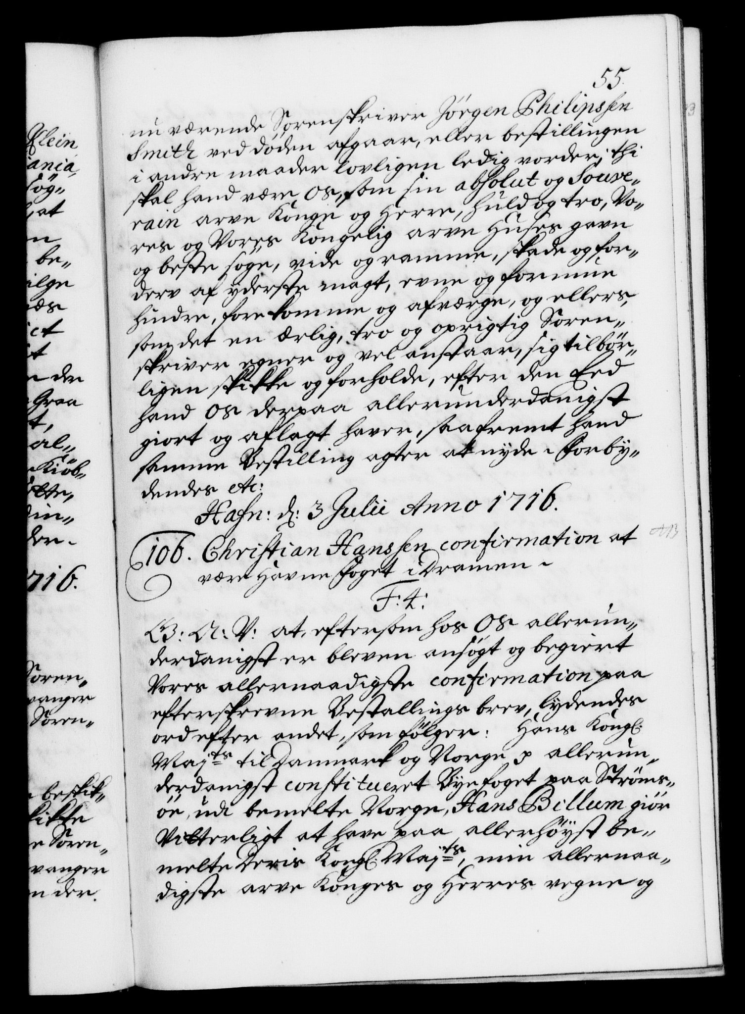 Danske Kanselli 1572-1799, AV/RA-EA-3023/F/Fc/Fca/Fcaa/L0022: Norske registre, 1716-1719, p. 55a