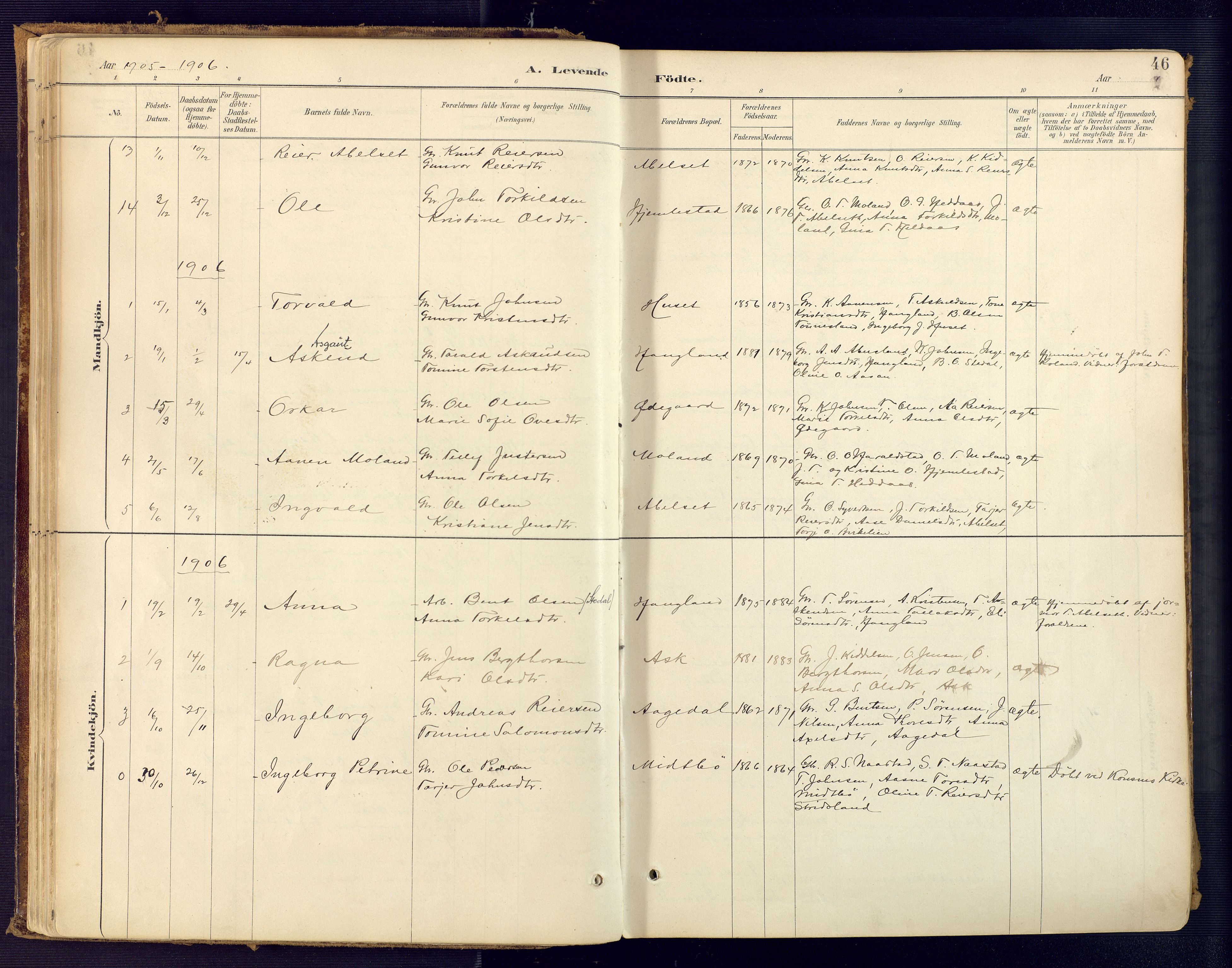 Bjelland sokneprestkontor, SAK/1111-0005/F/Fa/Faa/L0004: Parish register (official) no. A 4, 1887-1923, p. 46