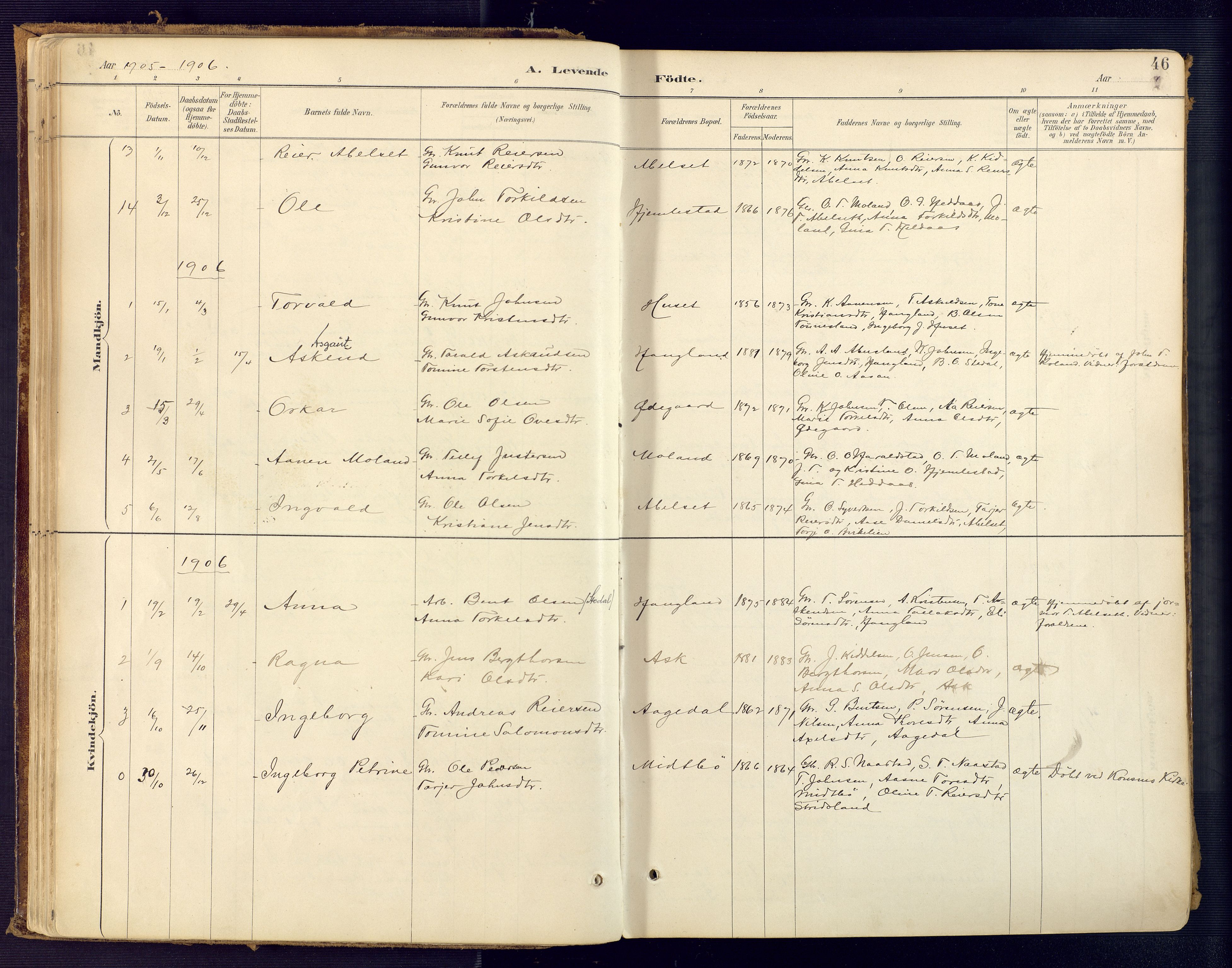 Bjelland sokneprestkontor, AV/SAK-1111-0005/F/Fa/Faa/L0004: Parish register (official) no. A 4, 1887-1923, p. 46