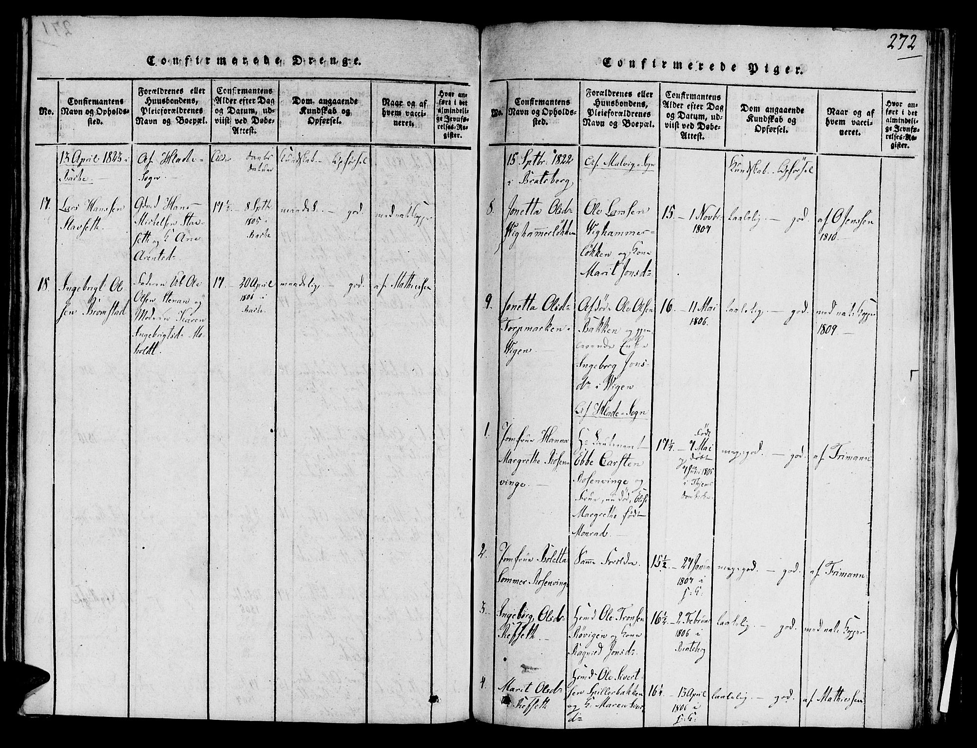 Ministerialprotokoller, klokkerbøker og fødselsregistre - Sør-Trøndelag, AV/SAT-A-1456/606/L0283: Parish register (official) no. 606A03 /1, 1818-1823, p. 272