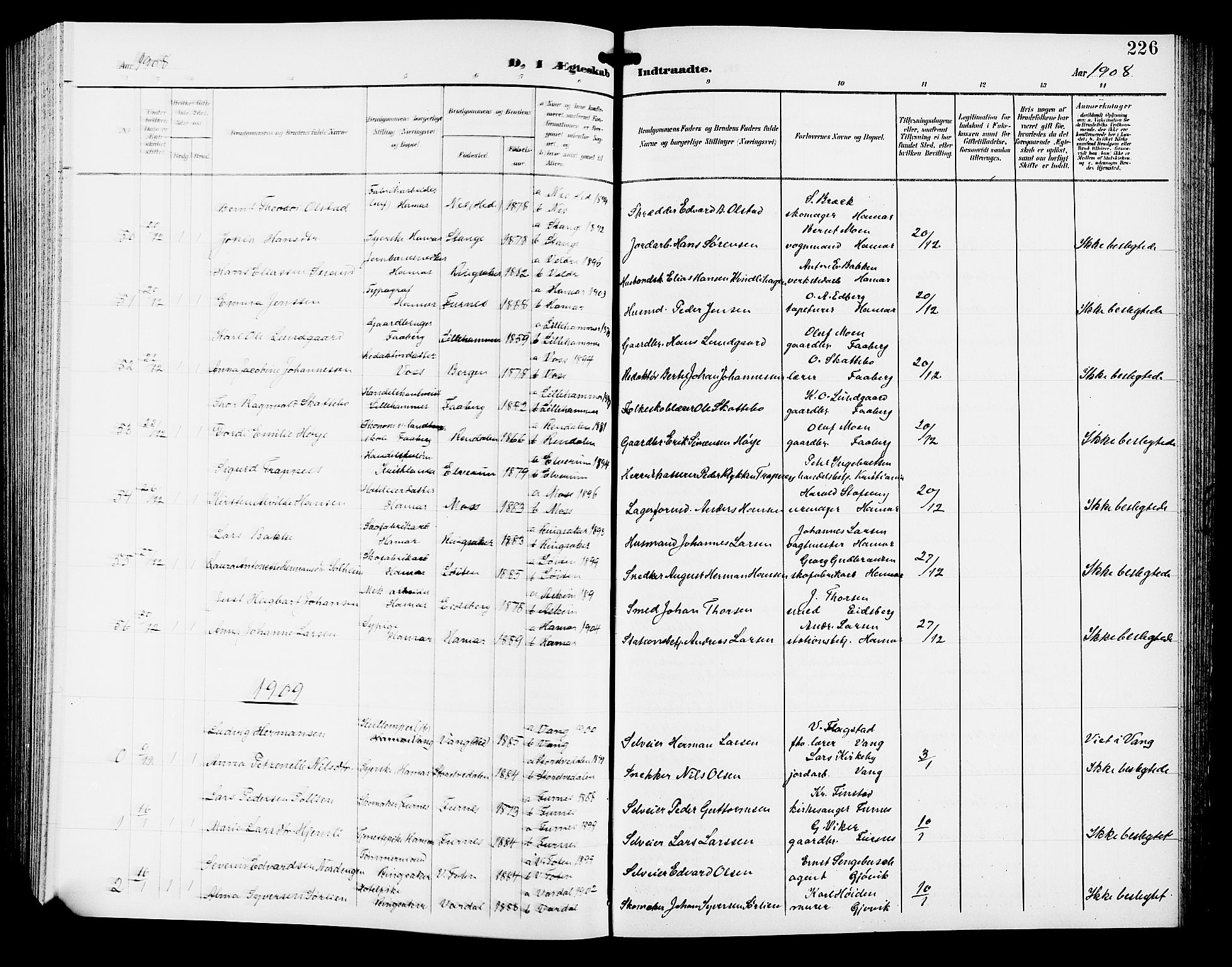Hamar prestekontor, SAH/DOMPH-002/H/Ha/Hab/L0001: Parish register (copy) no. 1, 1899-1914, p. 226