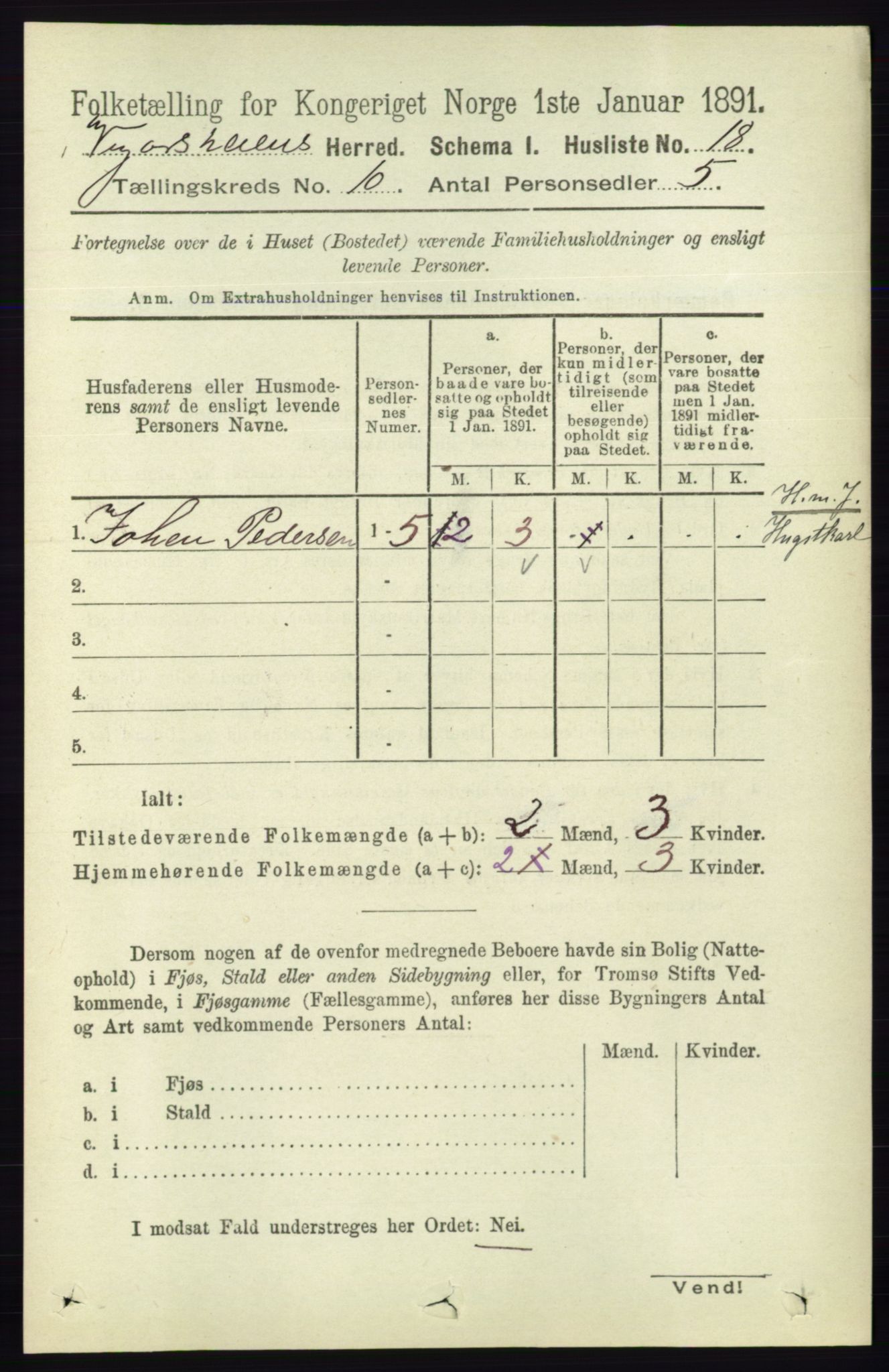 RA, 1891 census for 0912 Vegårshei, 1891, p. 1896