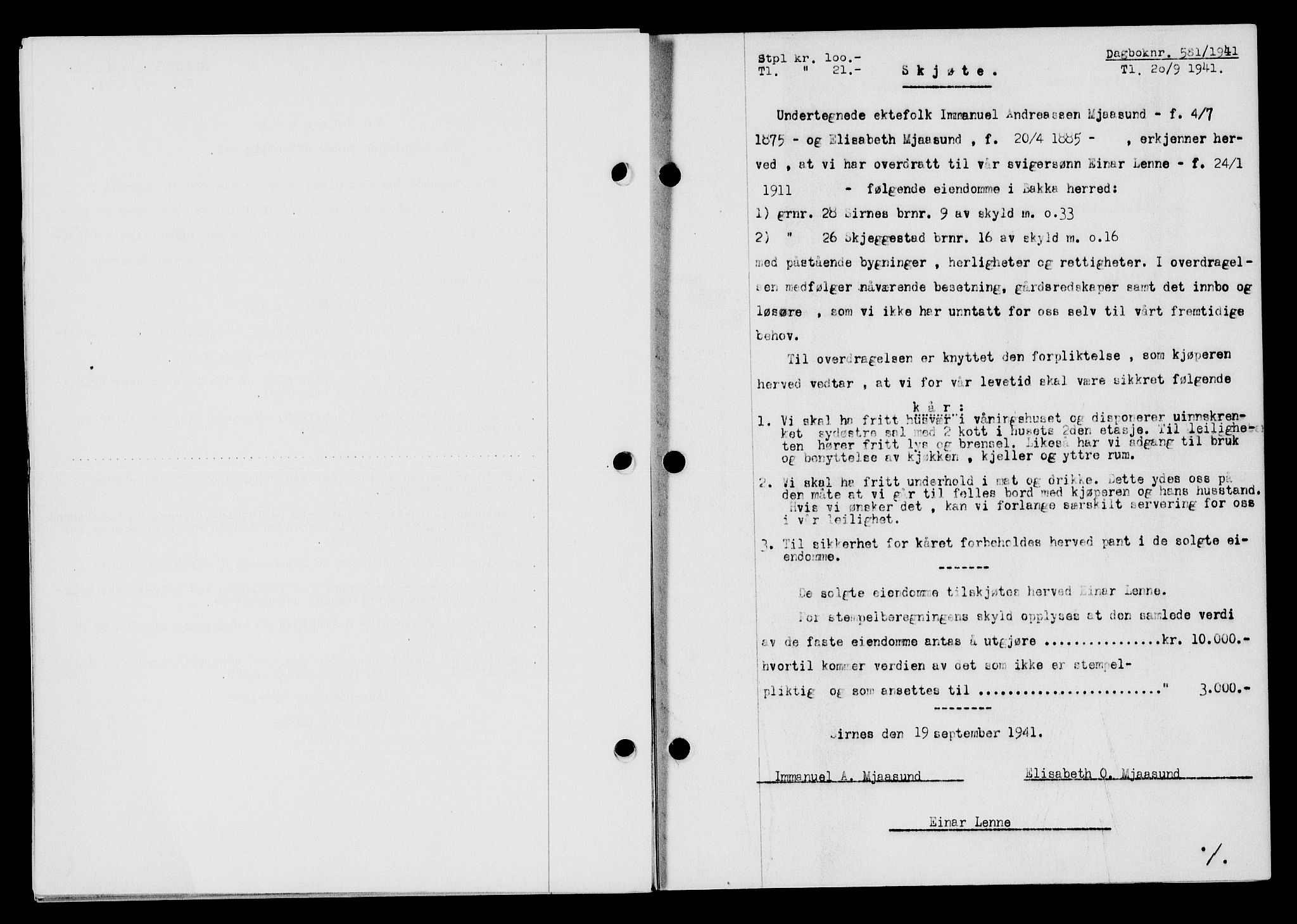 Flekkefjord sorenskriveri, AV/SAK-1221-0001/G/Gb/Gba/L0057: Mortgage book no. A-5, 1941-1942, Diary no: : 581/1941