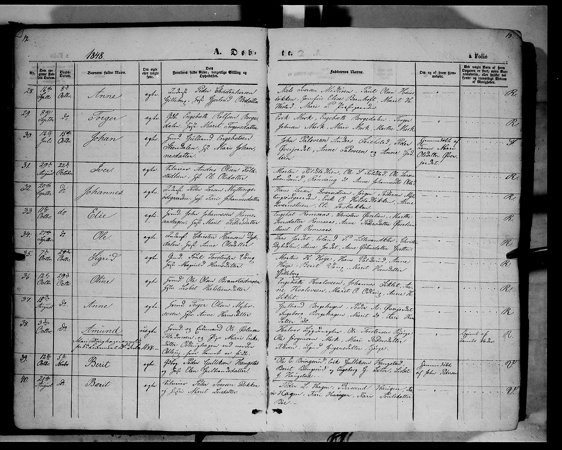 Ringebu prestekontor, AV/SAH-PREST-082/H/Ha/Haa/L0006: Parish register (official) no. 6, 1848-1859, p. 12-13