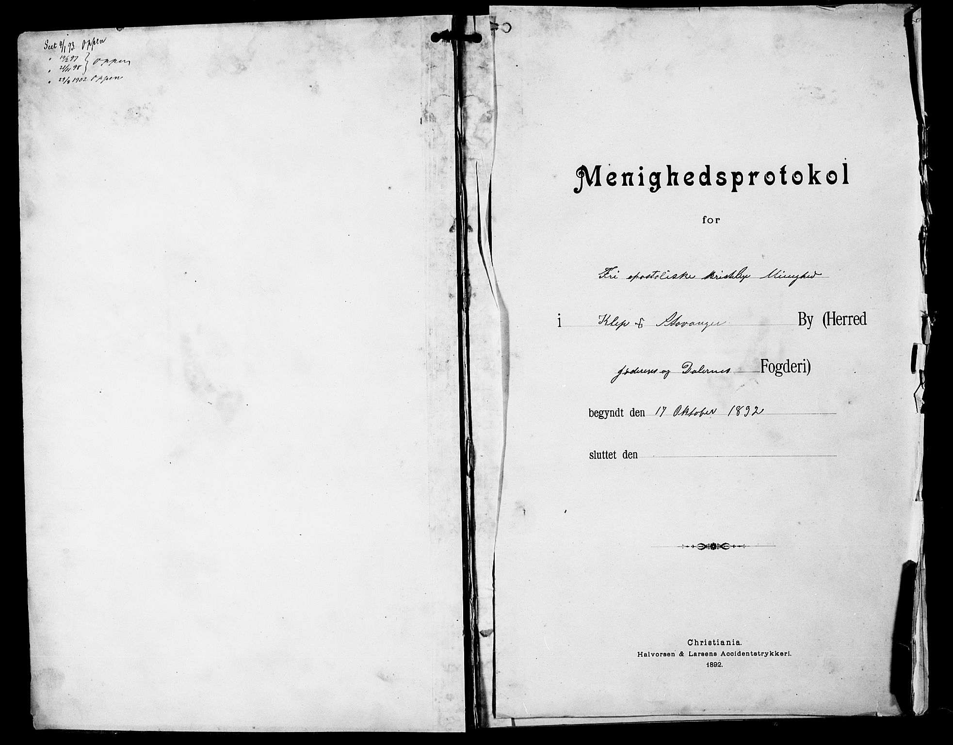 Stavanger amt*, SAST/-: Dissenter register no. -, 1892-1902