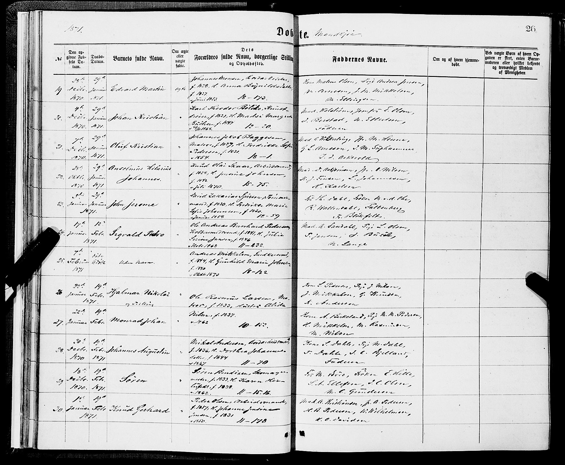 Domkirken sokneprestembete, SAB/A-74801/H/Hab/L0013: Parish register (copy) no. B 6, 1869-1876, p. 26