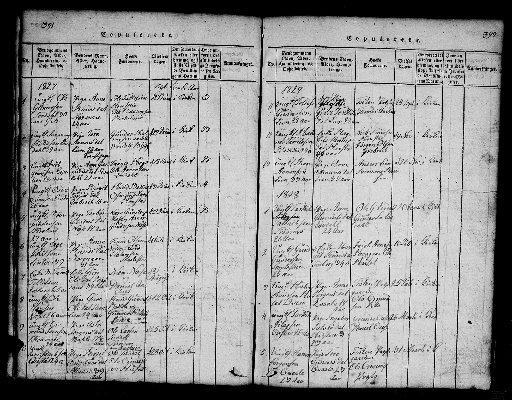 Bygland sokneprestkontor, SAK/1111-0006/F/Fb/Fbb/L0001: Parish register (copy) no. B 1, 1816-1843, p. 392-393