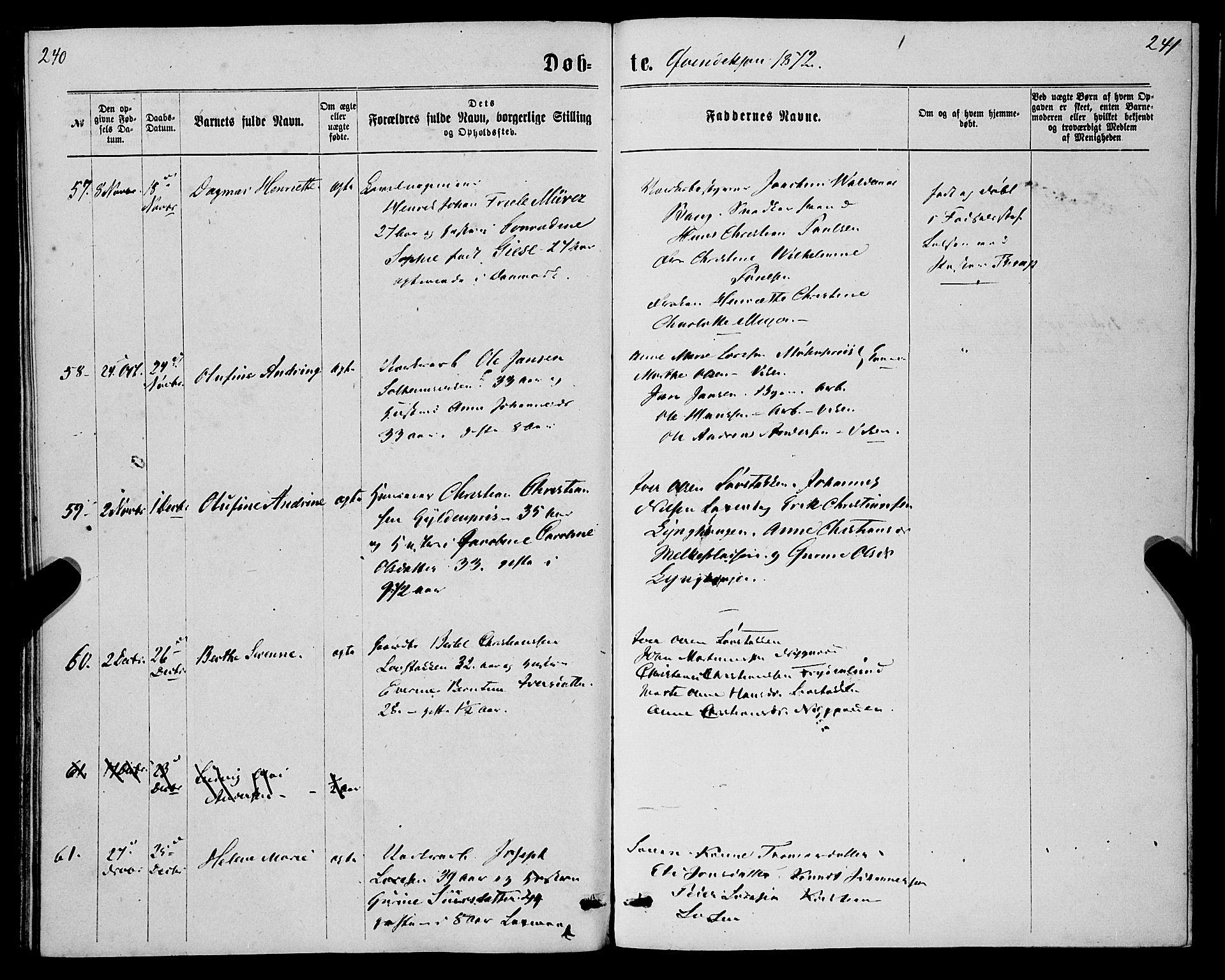 St. Jørgens hospital og Årstad sokneprestembete, AV/SAB-A-99934: Parish register (official) no. A 6, 1870-1878, p. 240-241