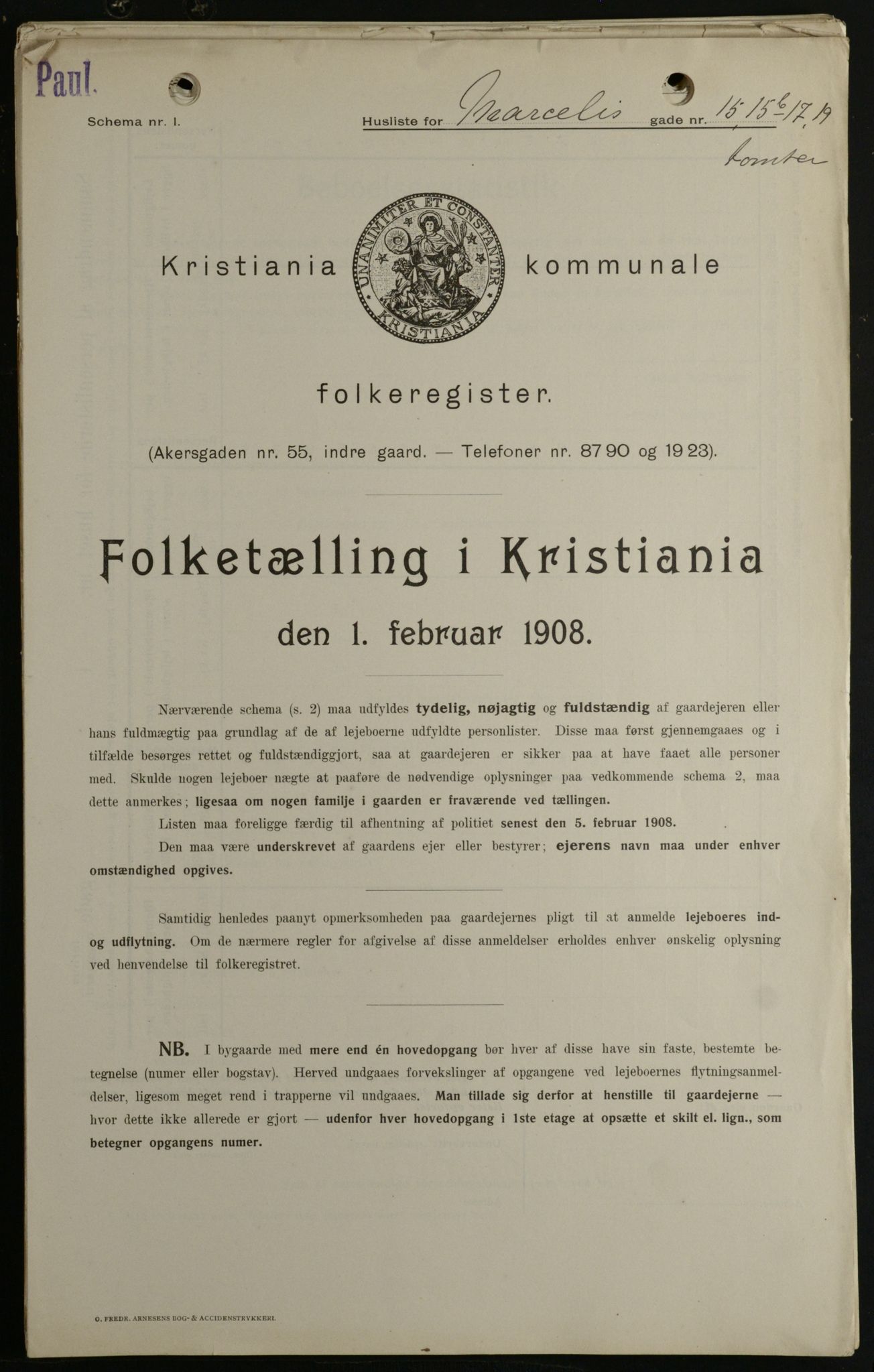 OBA, Municipal Census 1908 for Kristiania, 1908, p. 57786