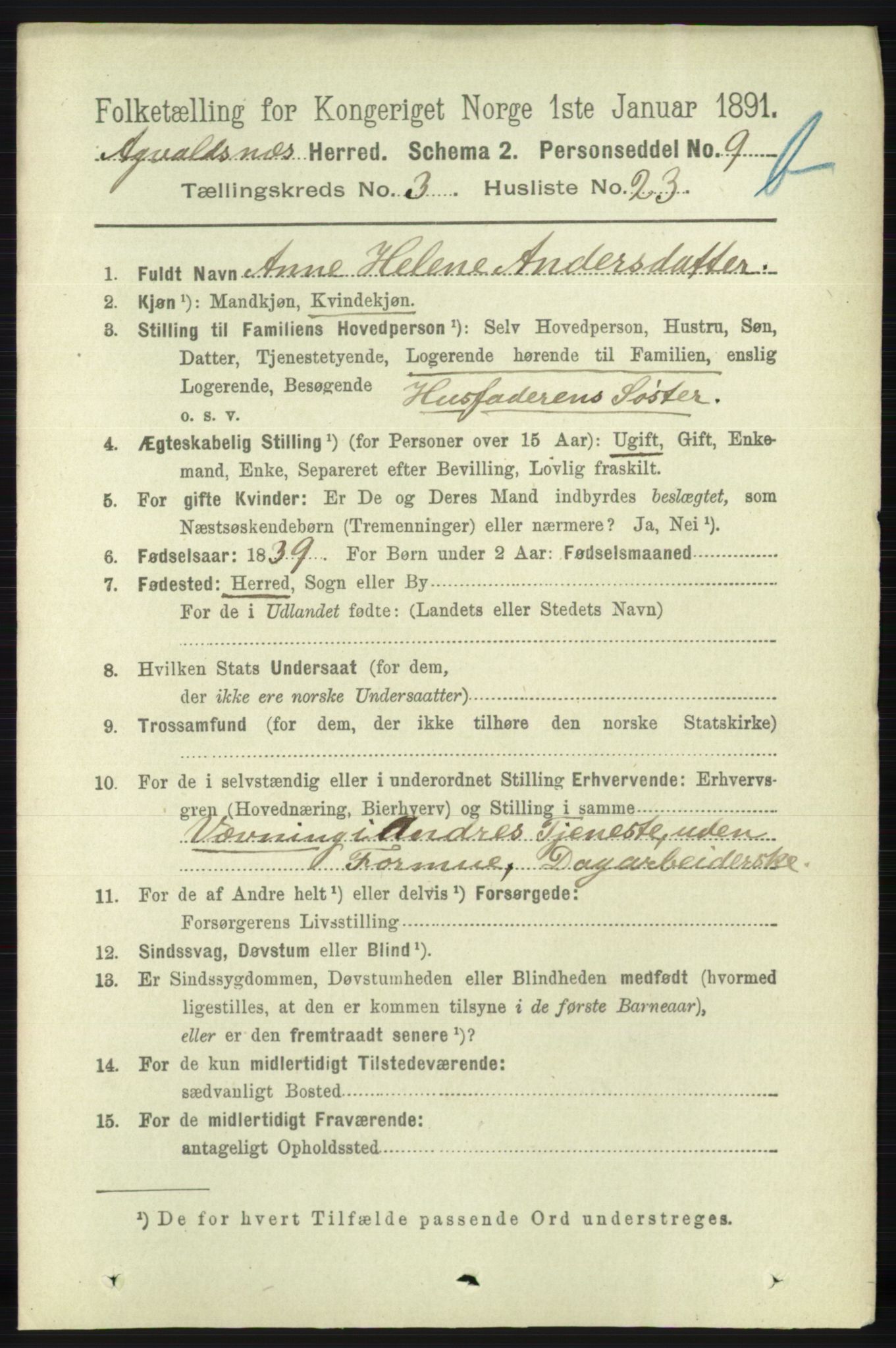 RA, 1891 census for 1147 Avaldsnes, 1891, p. 2674