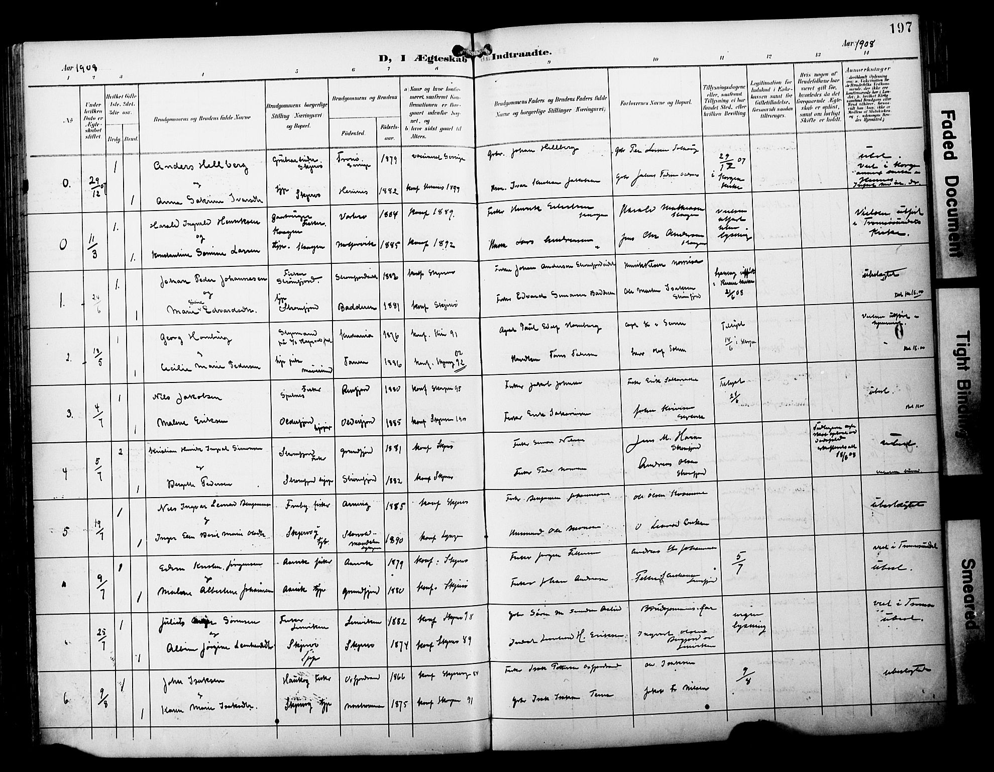 Skjervøy sokneprestkontor, AV/SATØ-S-1300/H/Ha/Haa/L0015kirke: Parish register (official) no. 15, 1899-1909, p. 197