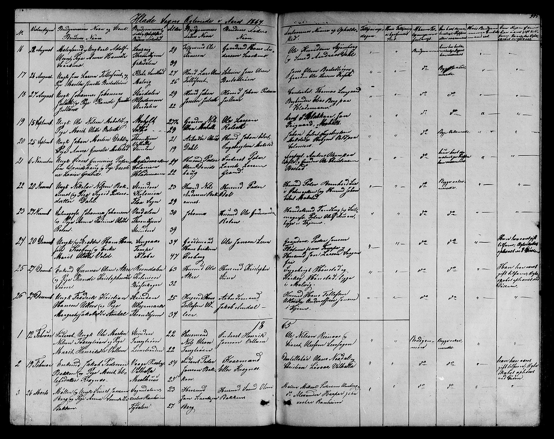 Ministerialprotokoller, klokkerbøker og fødselsregistre - Sør-Trøndelag, AV/SAT-A-1456/606/L0311: Parish register (copy) no. 606C07, 1860-1877, p. 225