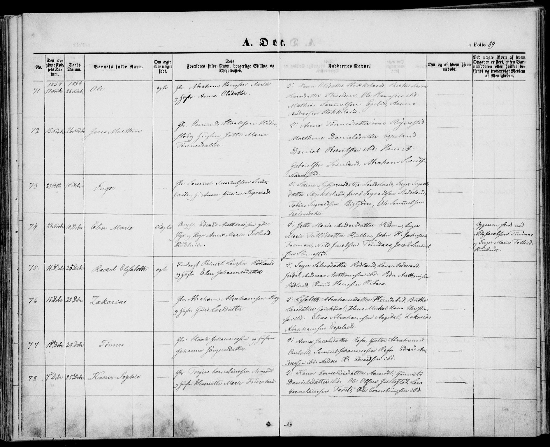 Kvinesdal sokneprestkontor, AV/SAK-1111-0026/F/Fa/Fab/L0005: Parish register (official) no. A 5, 1844-1857, p. 89