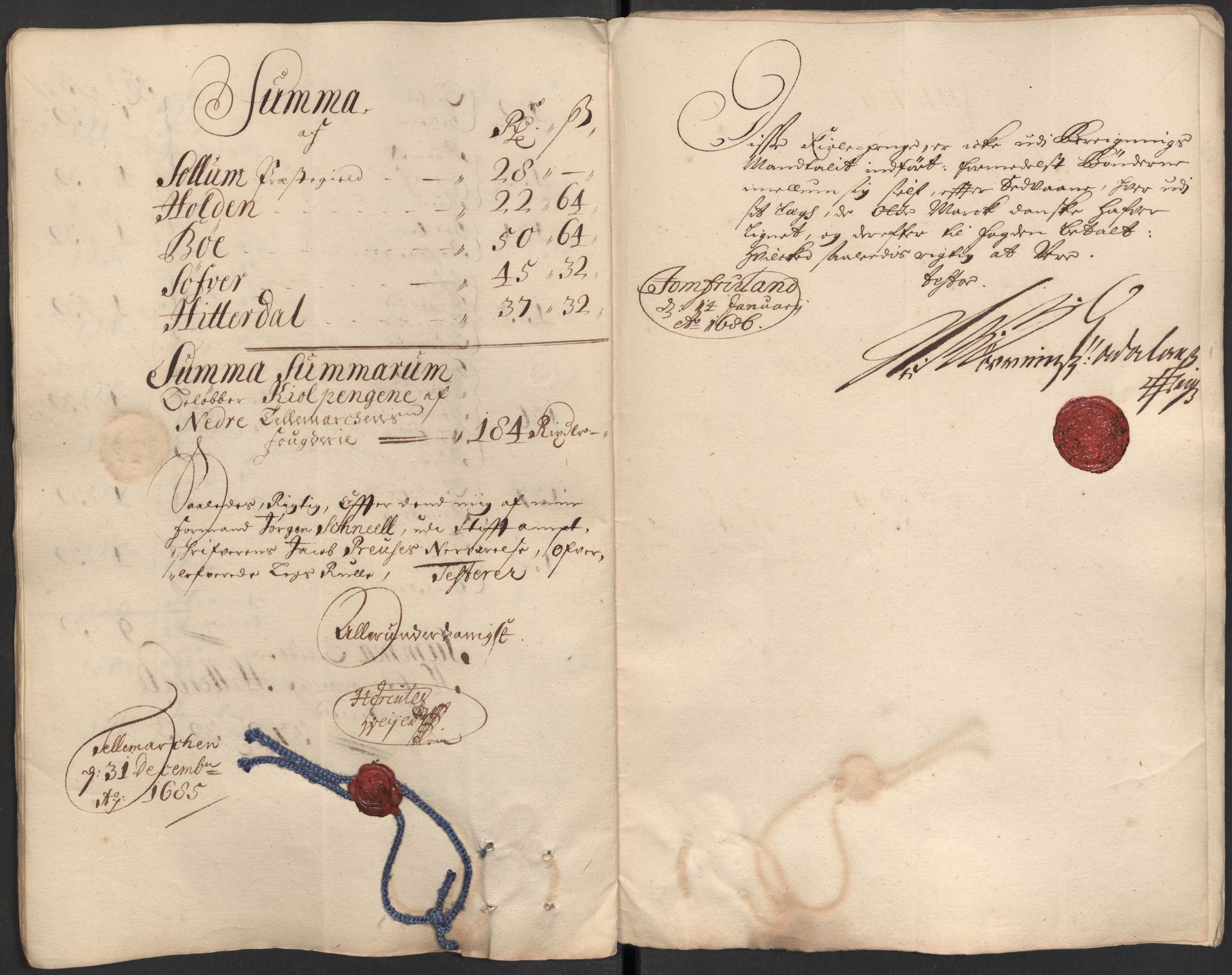 Rentekammeret inntil 1814, Reviderte regnskaper, Fogderegnskap, RA/EA-4092/R35/L2082: Fogderegnskap Øvre og Nedre Telemark, 1685, p. 330