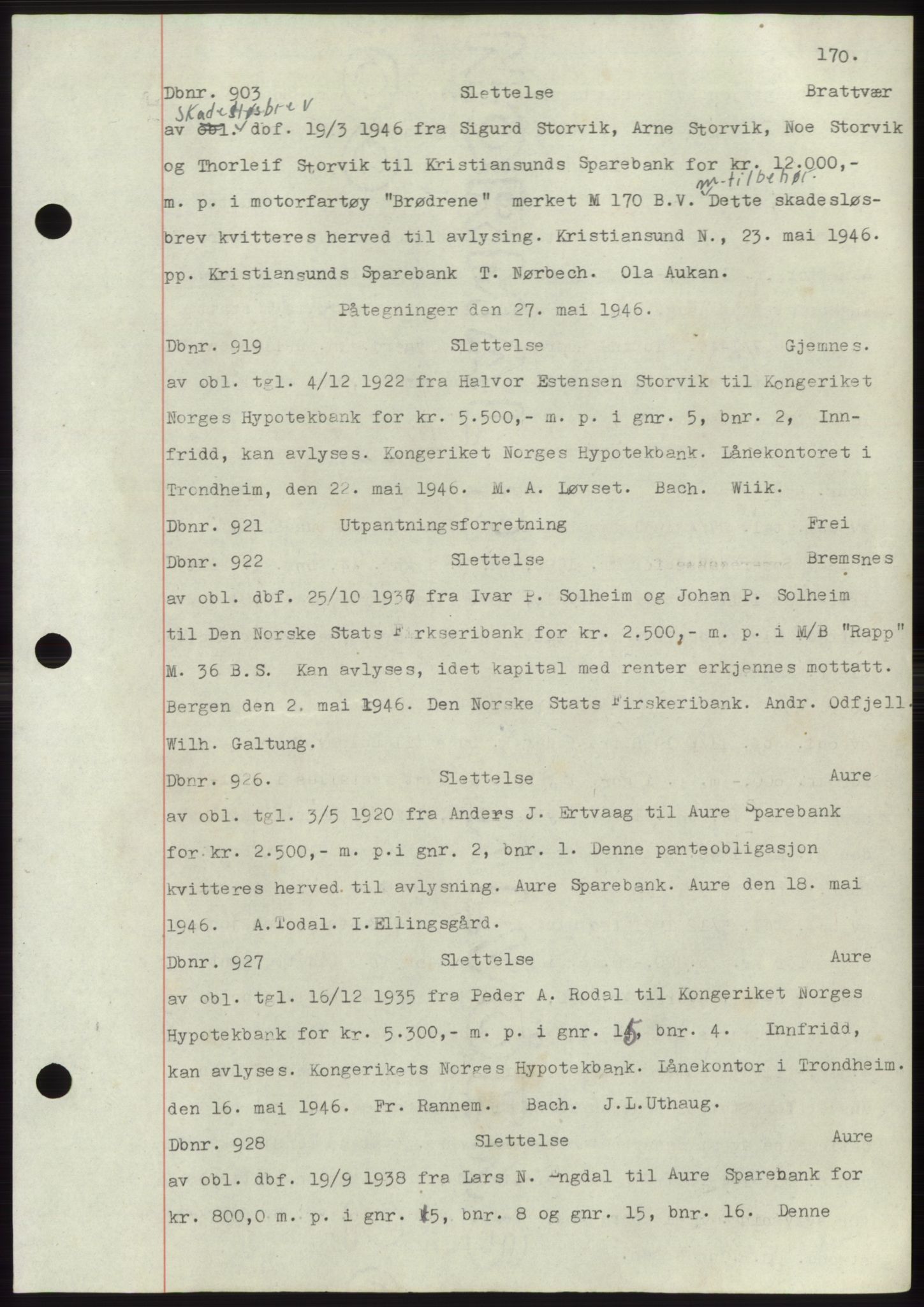 Nordmøre sorenskriveri, SAT/A-4132/1/2/2Ca: Mortgage book no. C82b, 1946-1951, Diary no: : 903/1946