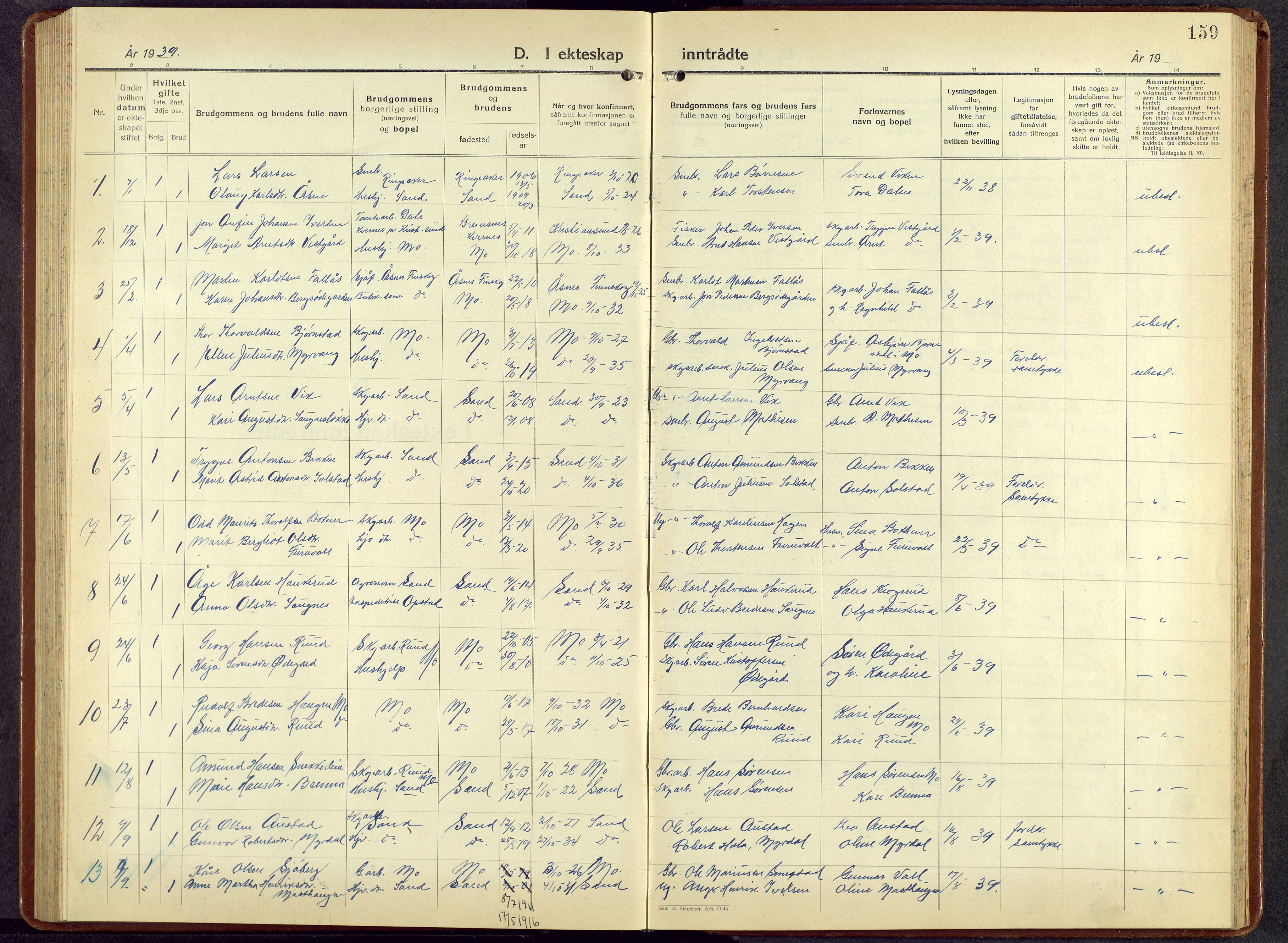 Nord-Odal prestekontor, AV/SAH-PREST-032/H/Ha/Hab/L0007: Parish register (copy) no. 7, 1939-1957, p. 159