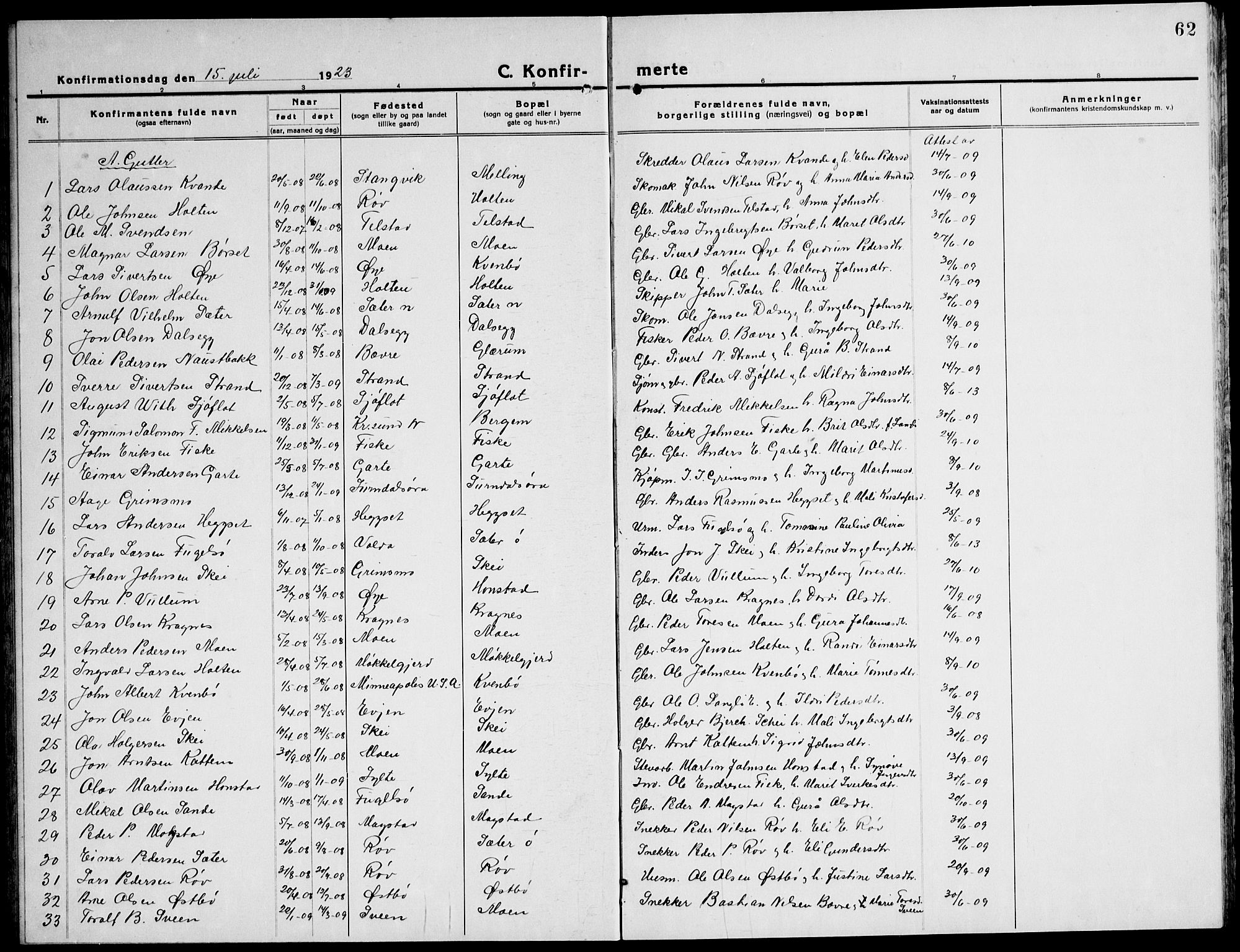 Ministerialprotokoller, klokkerbøker og fødselsregistre - Møre og Romsdal, AV/SAT-A-1454/596/L1060: Parish register (copy) no. 596C03, 1923-1944, p. 62