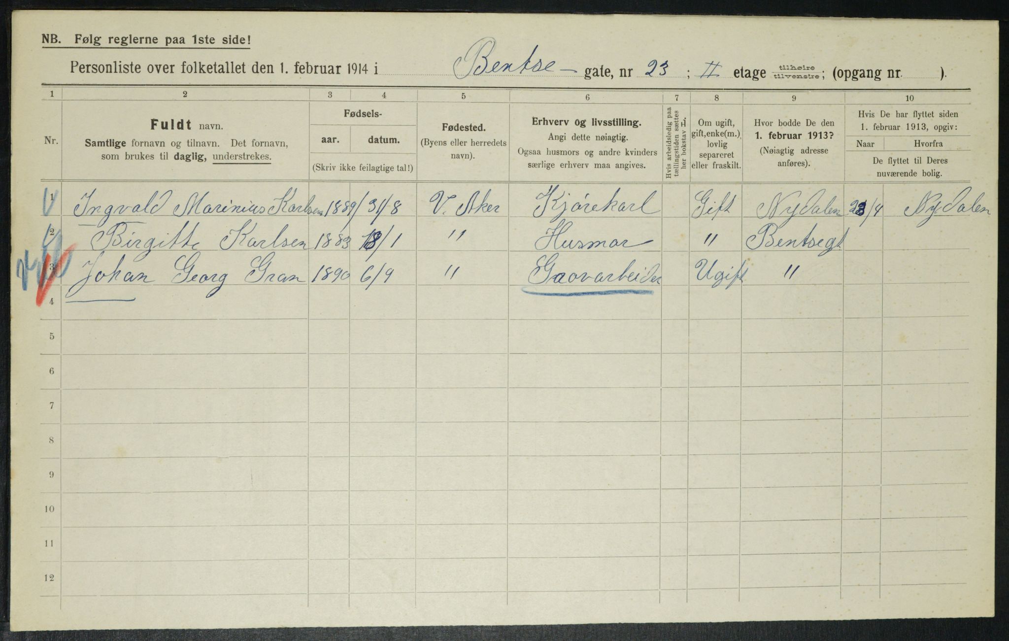 OBA, Municipal Census 1914 for Kristiania, 1914, p. 3692