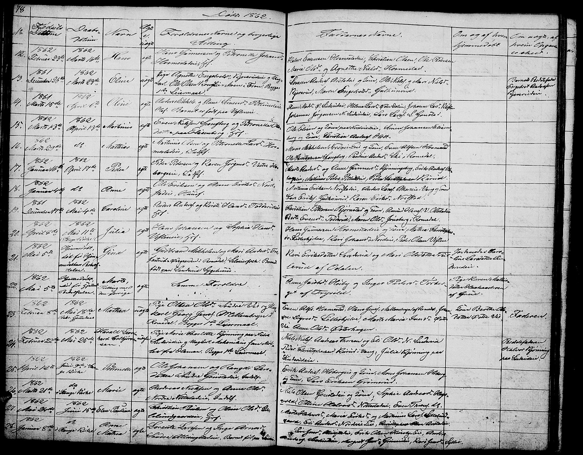 Stange prestekontor, AV/SAH-PREST-002/L/L0002: Parish register (copy) no. 2, 1838-1879, p. 78