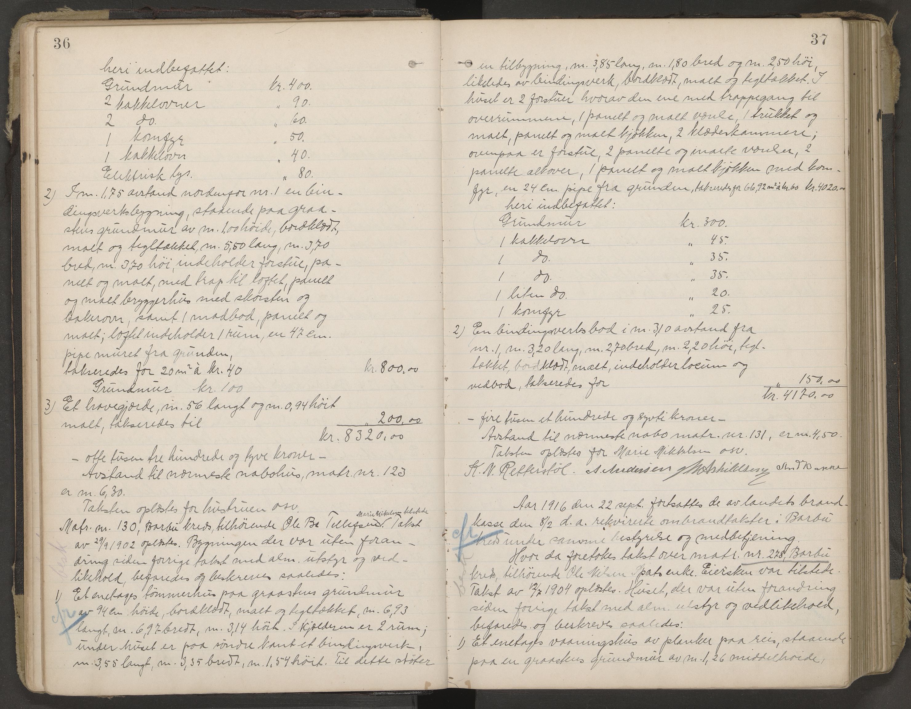 Norges Brannkasse Arendal, AV/SAK-2241-0002/F/Fa/L0029: Branntakstprotokoll nr. 27 med matrikkelnummerregister, 1916-1918