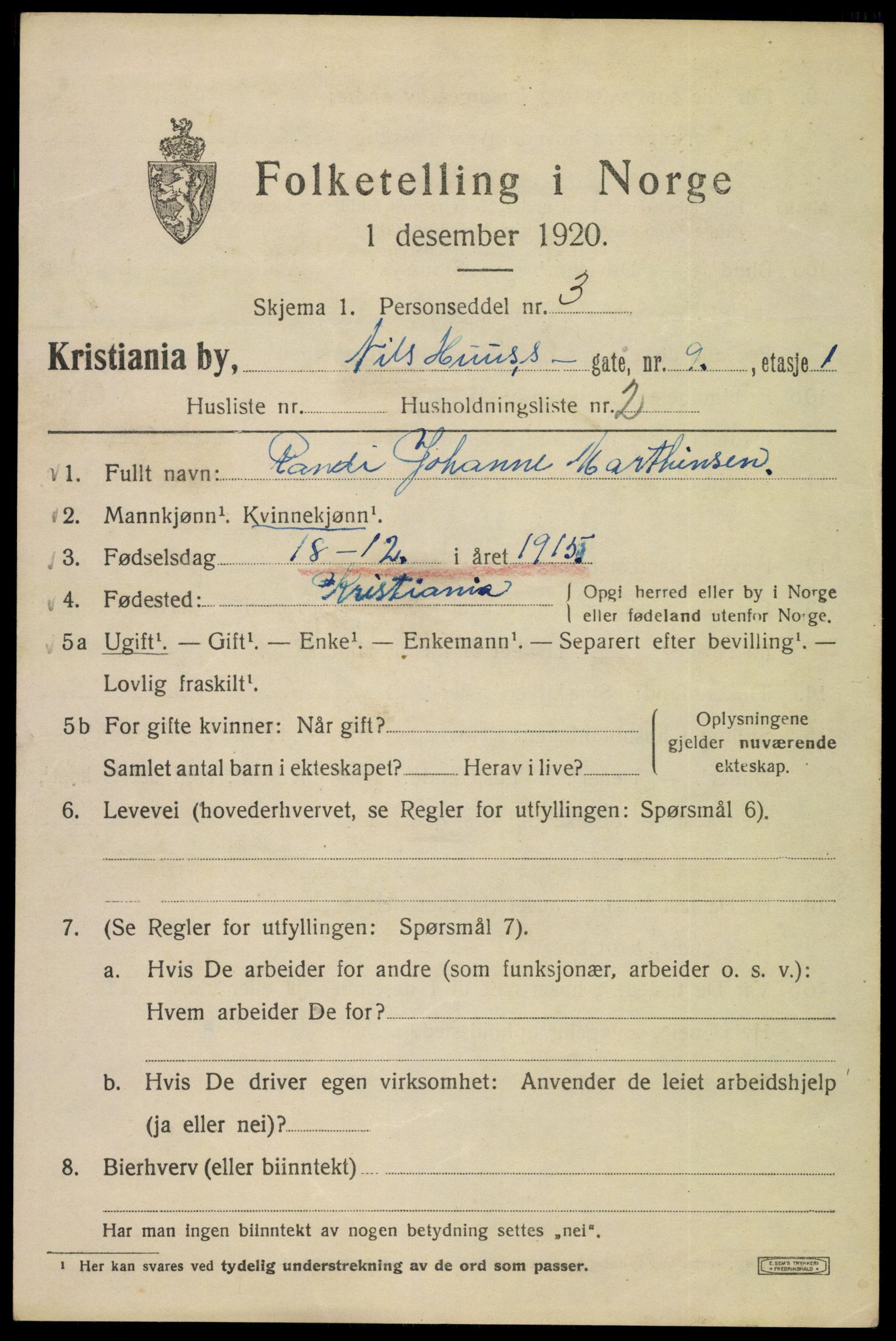 SAO, 1920 census for Kristiania, 1920, p. 413283