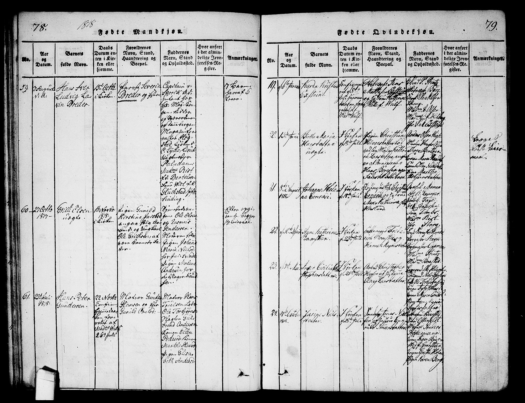 Halden prestekontor Kirkebøker, SAO/A-10909/G/Ga/L0001: Parish register (copy) no. 1, 1815-1833, p. 78-79