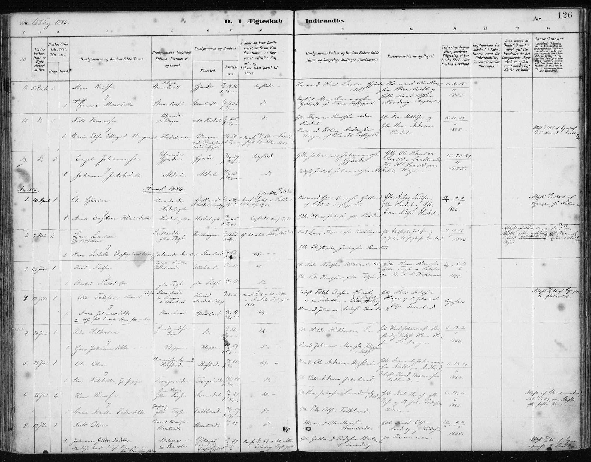 Samnanger Sokneprestembete, SAB/A-77501/H/Haa: Parish register (official) no. A 1, 1885-1901, p. 126