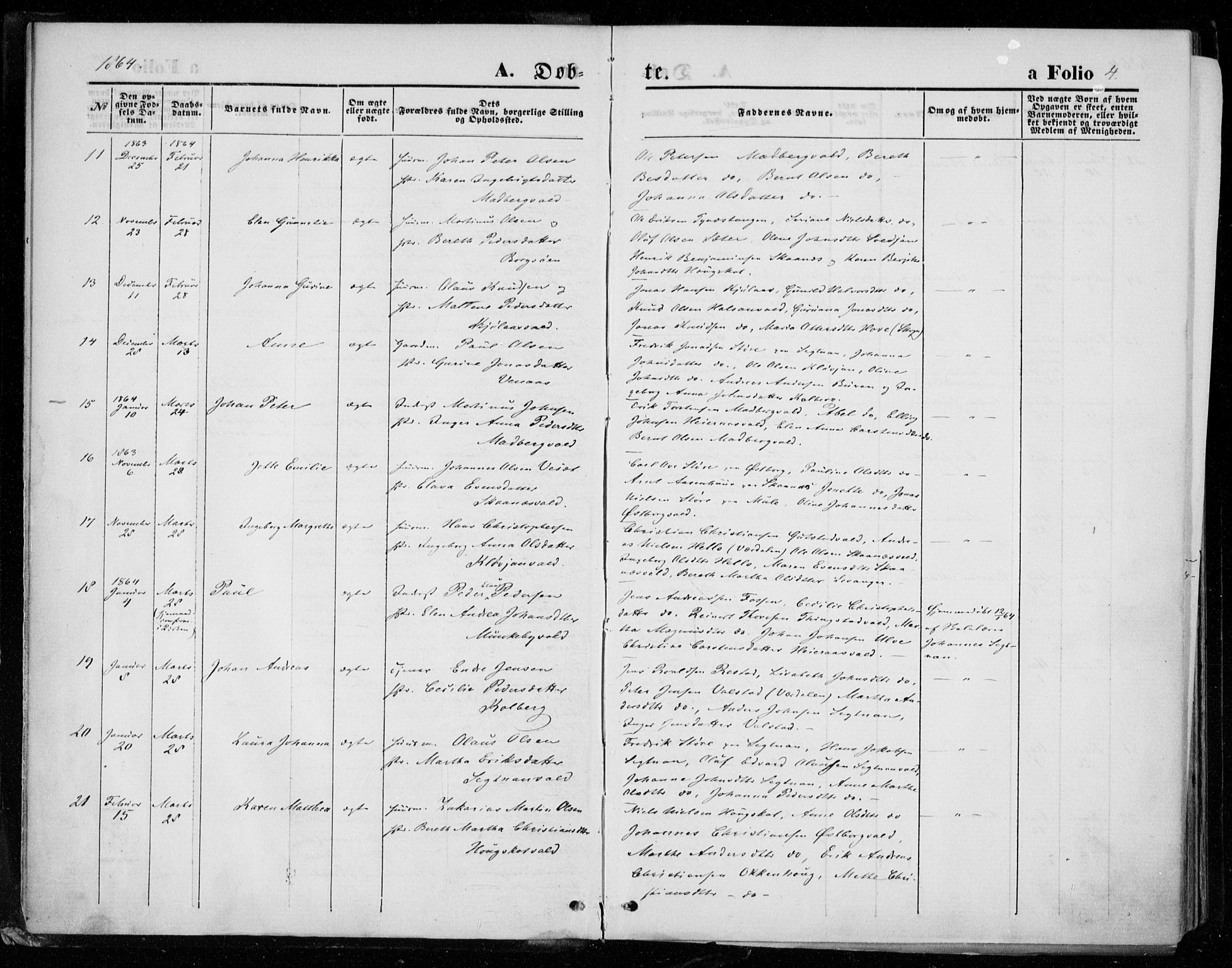 Ministerialprotokoller, klokkerbøker og fødselsregistre - Nord-Trøndelag, AV/SAT-A-1458/721/L0206: Parish register (official) no. 721A01, 1864-1874, p. 4