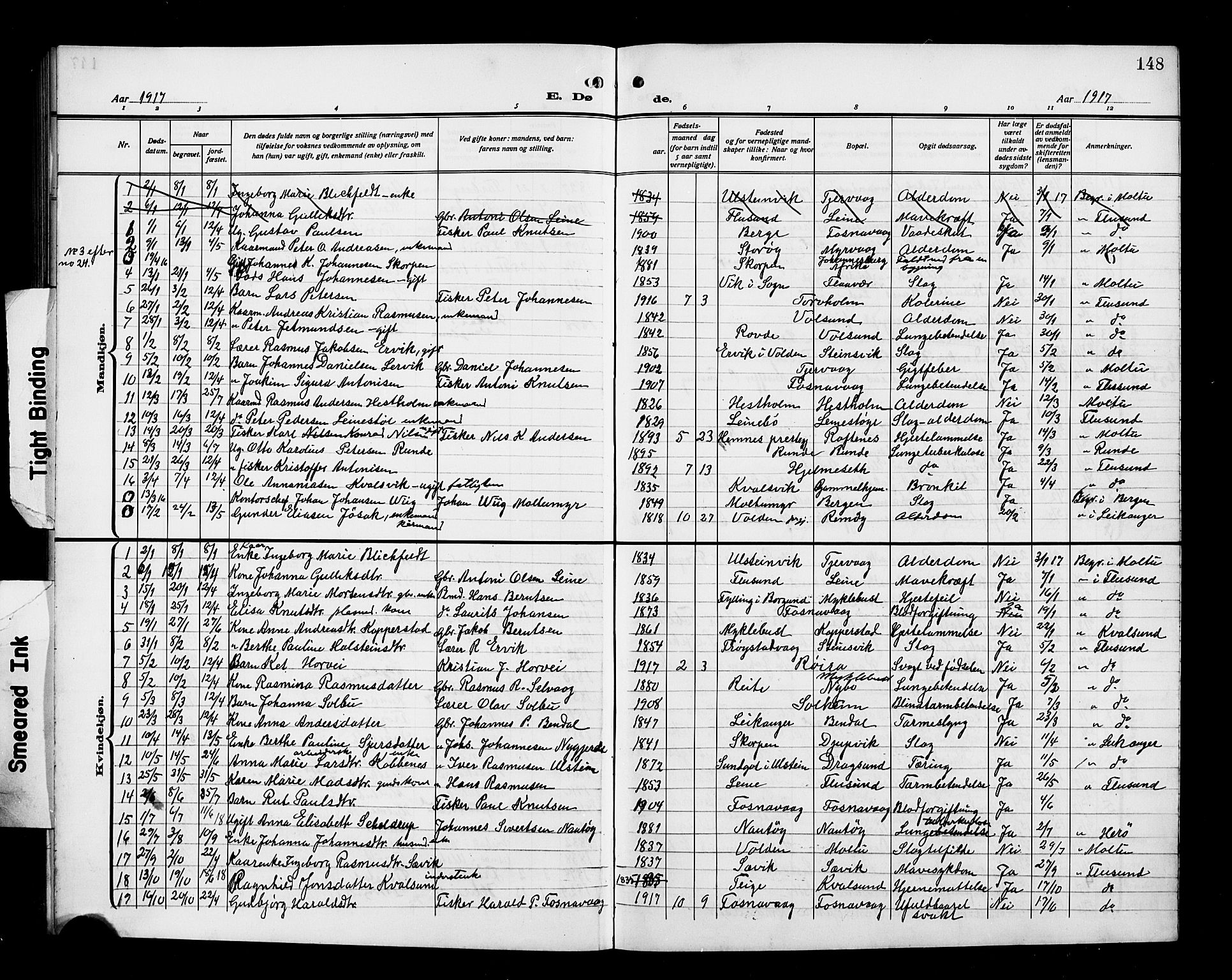 Ministerialprotokoller, klokkerbøker og fødselsregistre - Møre og Romsdal, AV/SAT-A-1454/507/L0083: Parish register (copy) no. 507C06, 1912-1919, p. 148