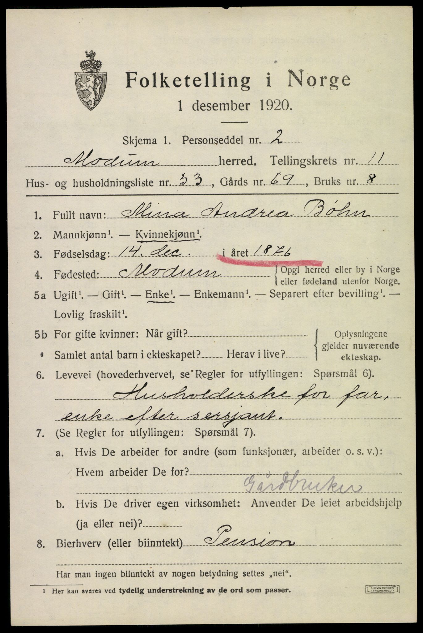 SAKO, 1920 census for Modum, 1920, p. 14089